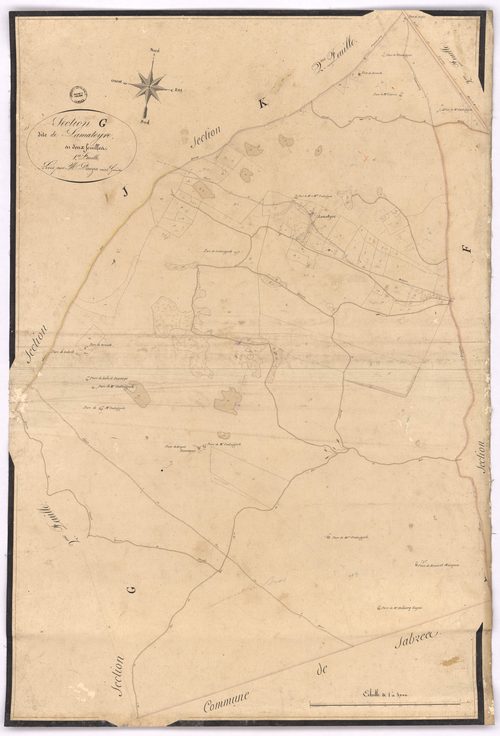 Commensacq - Section G, dite de Lamateyre, 1re feuille, par Dauga cadet, géomètre
