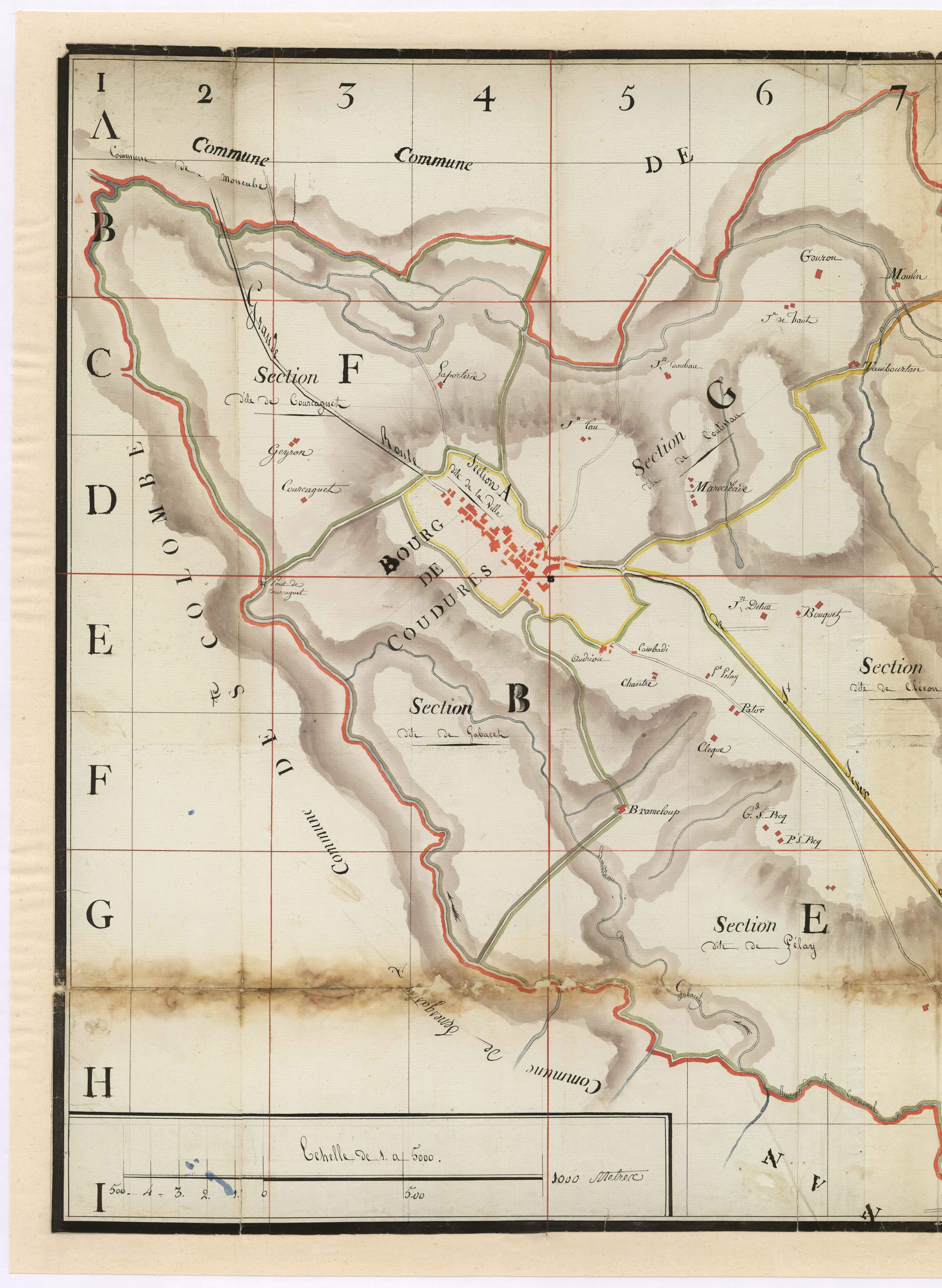 Coudures - Tableau d'assemblage de la commune de Coudures, par Lobgeois ingénieur géomètre