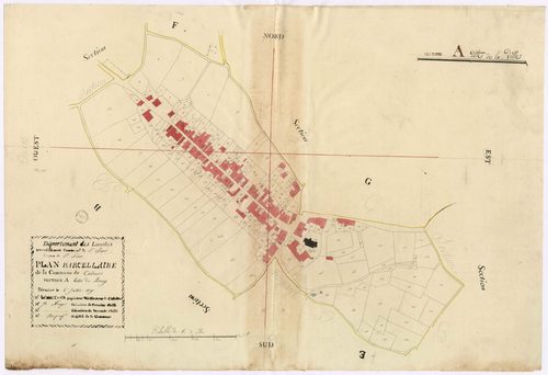 Coudures - Plan parcelllaire de la section A, dite du Bourg, par Lobgeois et Fagé, géomètres