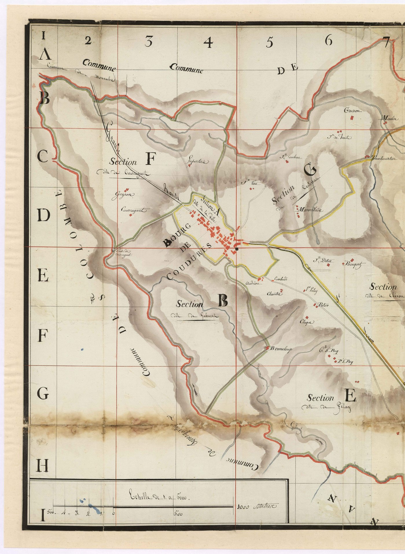 Coudures - Tableau d'assemblage de la commune de Coudures, par Lobgeois ingénieur géomètre