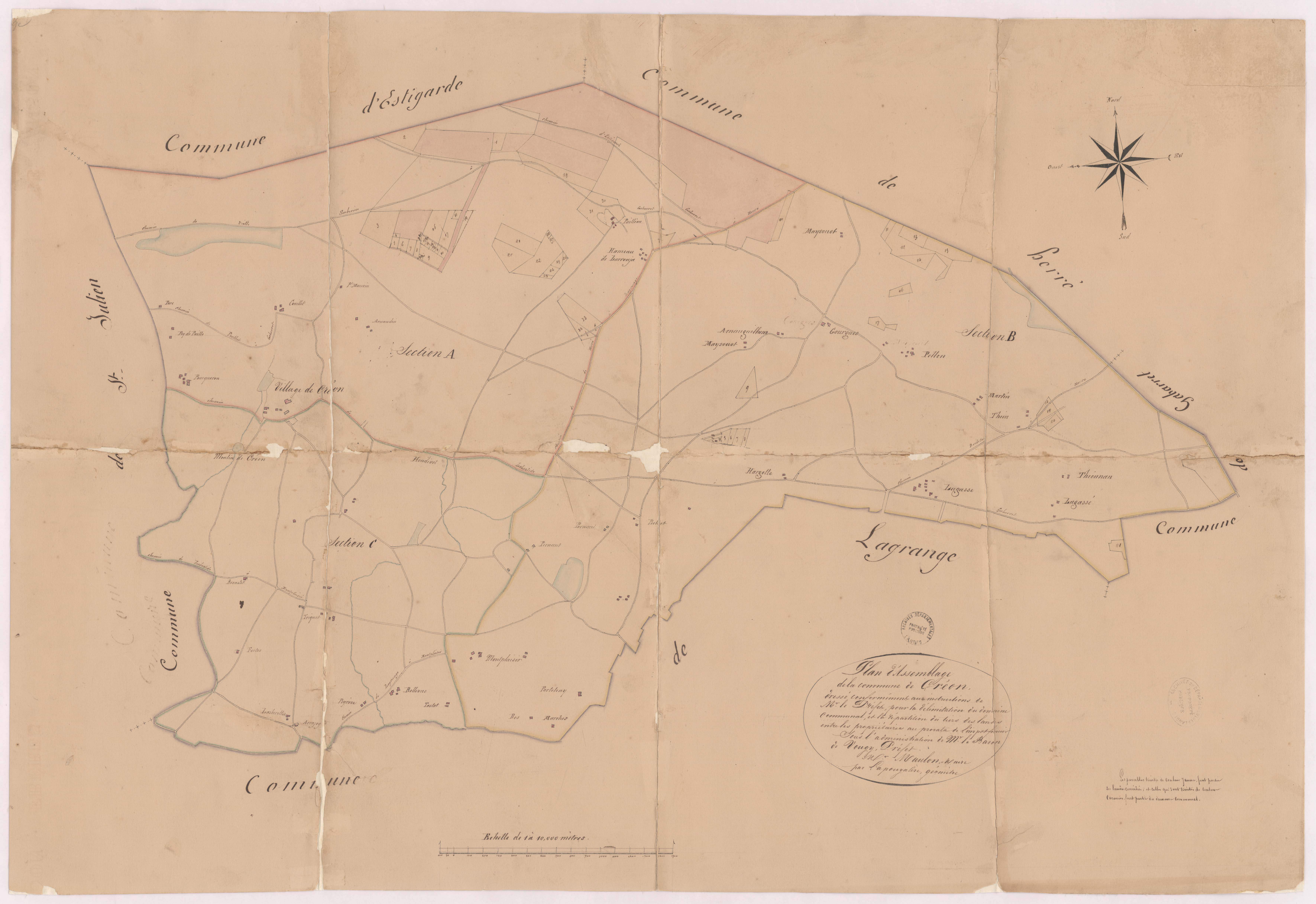 Créon-d'Armagnac - Plan d'assemblage de la commune de Créon, par Lapouyalère géomètre