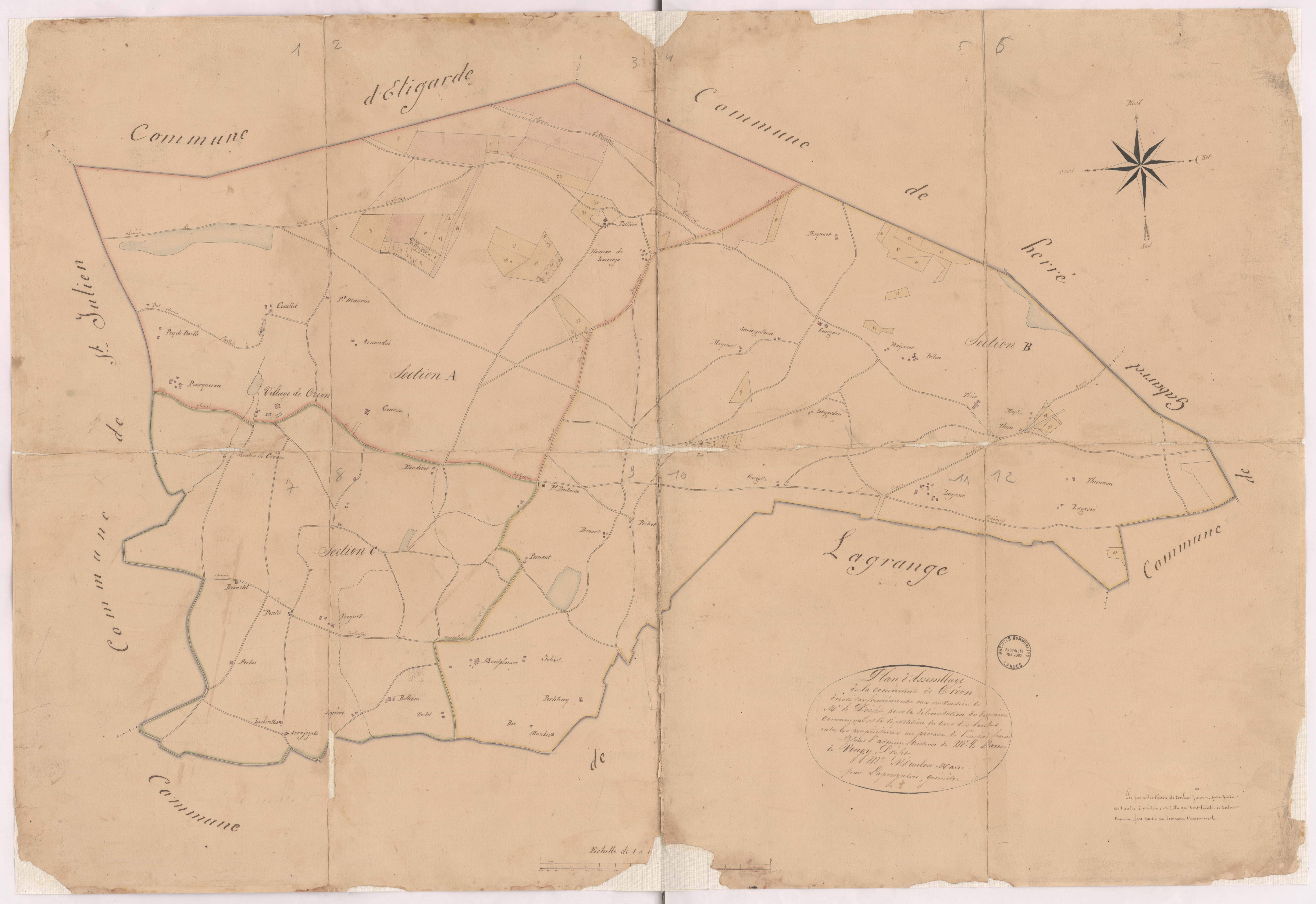 Créon-d'Armagnac - Plan d'assemblage de la commune de Créon, par Lapouyalère géomètre