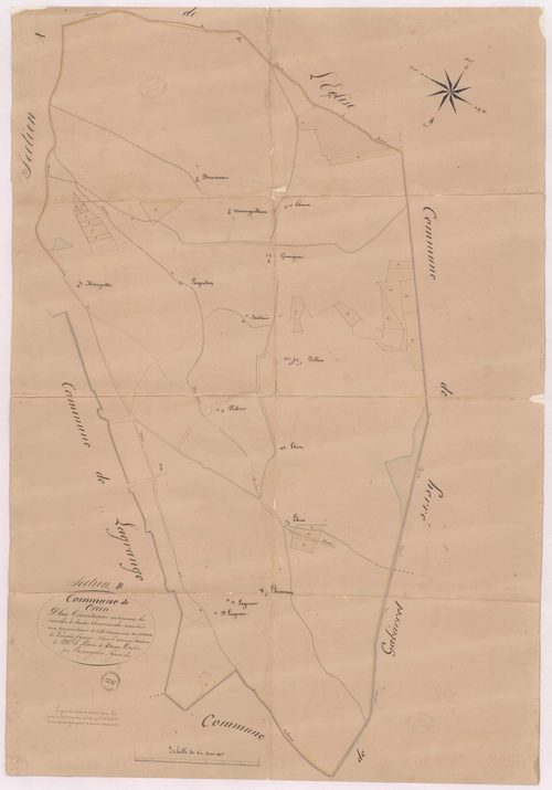 Créon-d'Armagnac - Plan géométrique de la section B, indiquant les parcelles de landes communales ..., par Lapouyalère géomètre
