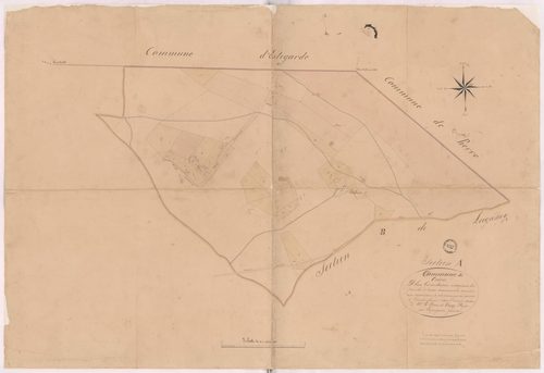 Créon-d'Armagnac - Plan géométrique de la section A, indiquant les parcelles de landes au prorata de l'impôt foncier, par Lapouyalère géomètre