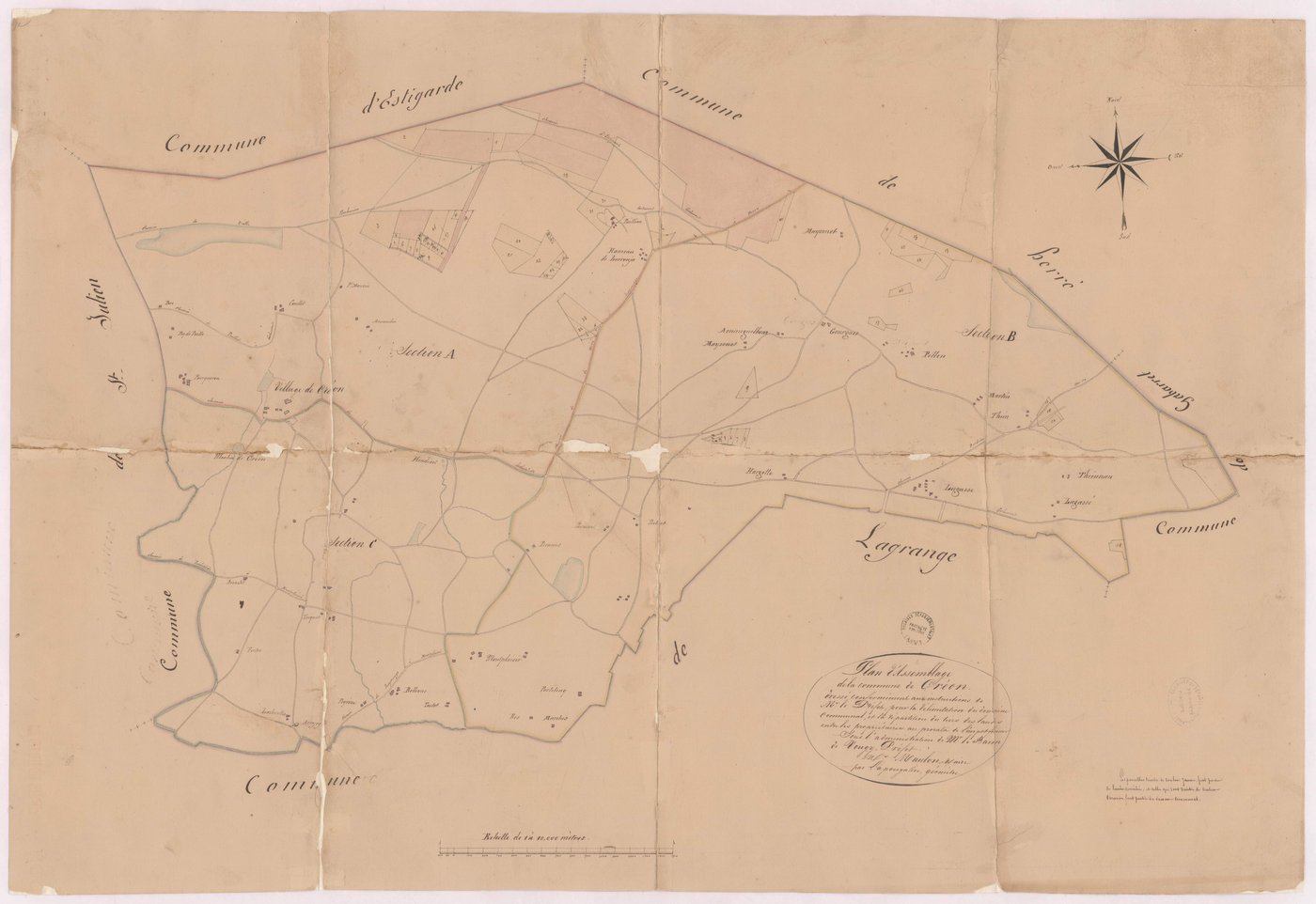 Créon-d'Armagnac - Plan d'assemblage de la commune de Créon, par Lapouyalère géomètre