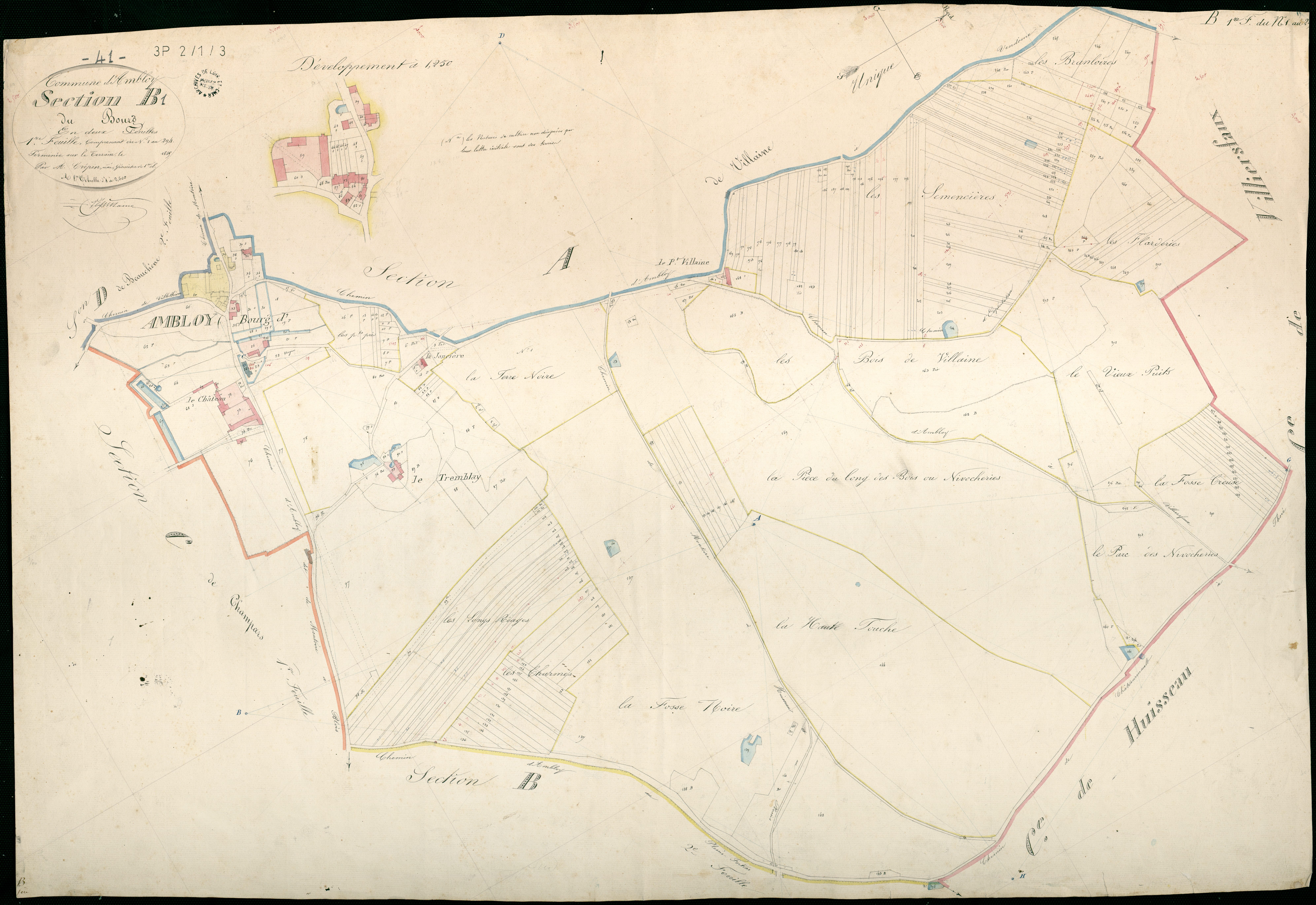 Ambloy - 3 P 2/1/3 - - Ambloy : plans du cadastre napoléonien. Section B1 dite du bourg