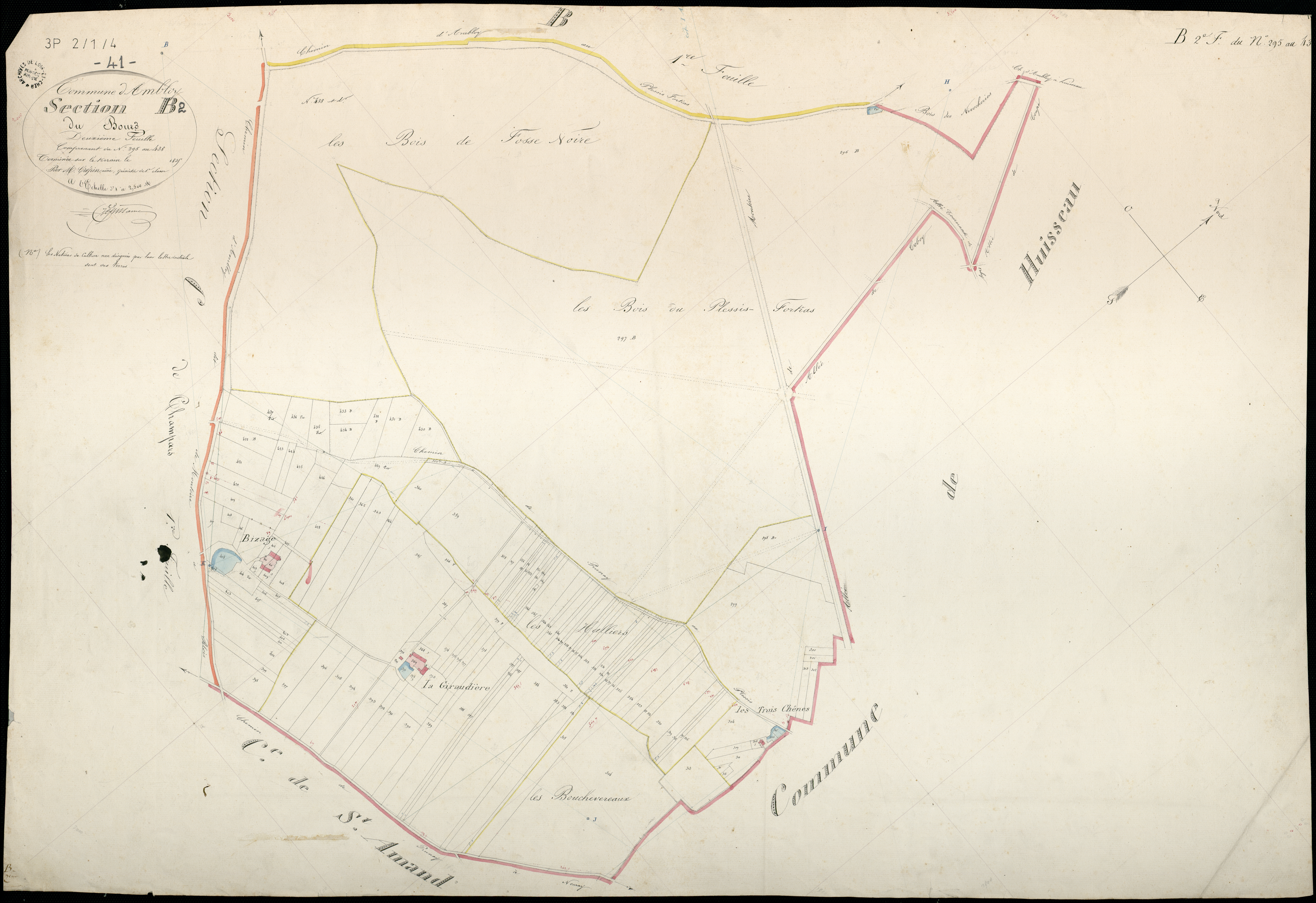 Ambloy - 3 P 2/1/4 - - Ambloy : plans du cadastre napoléonien. Section B2 dite du bourg