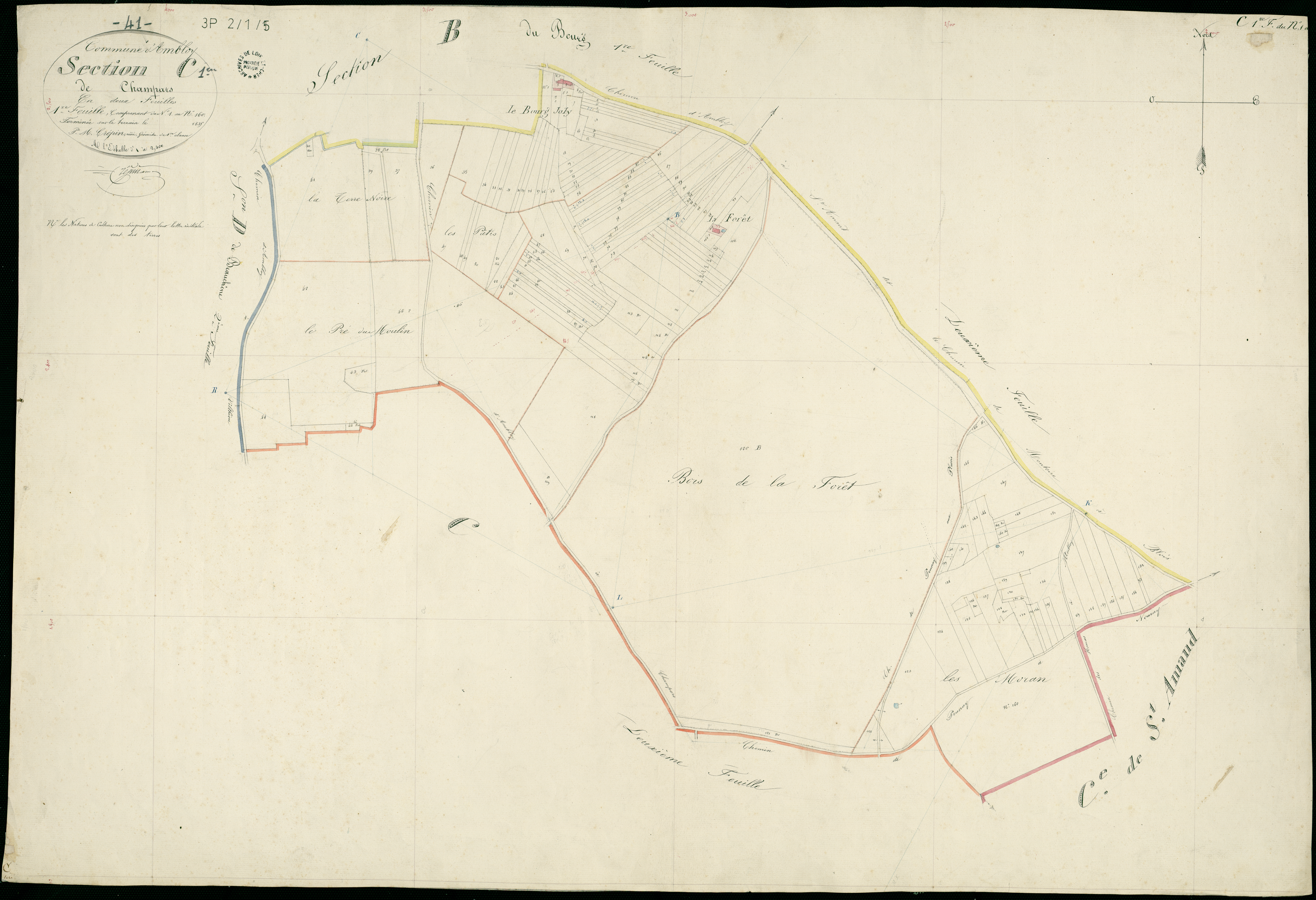 Ambloy - 3 P 2/1/5 - - Ambloy : plans du cadastre napoléonien. Section C1 dite de champars