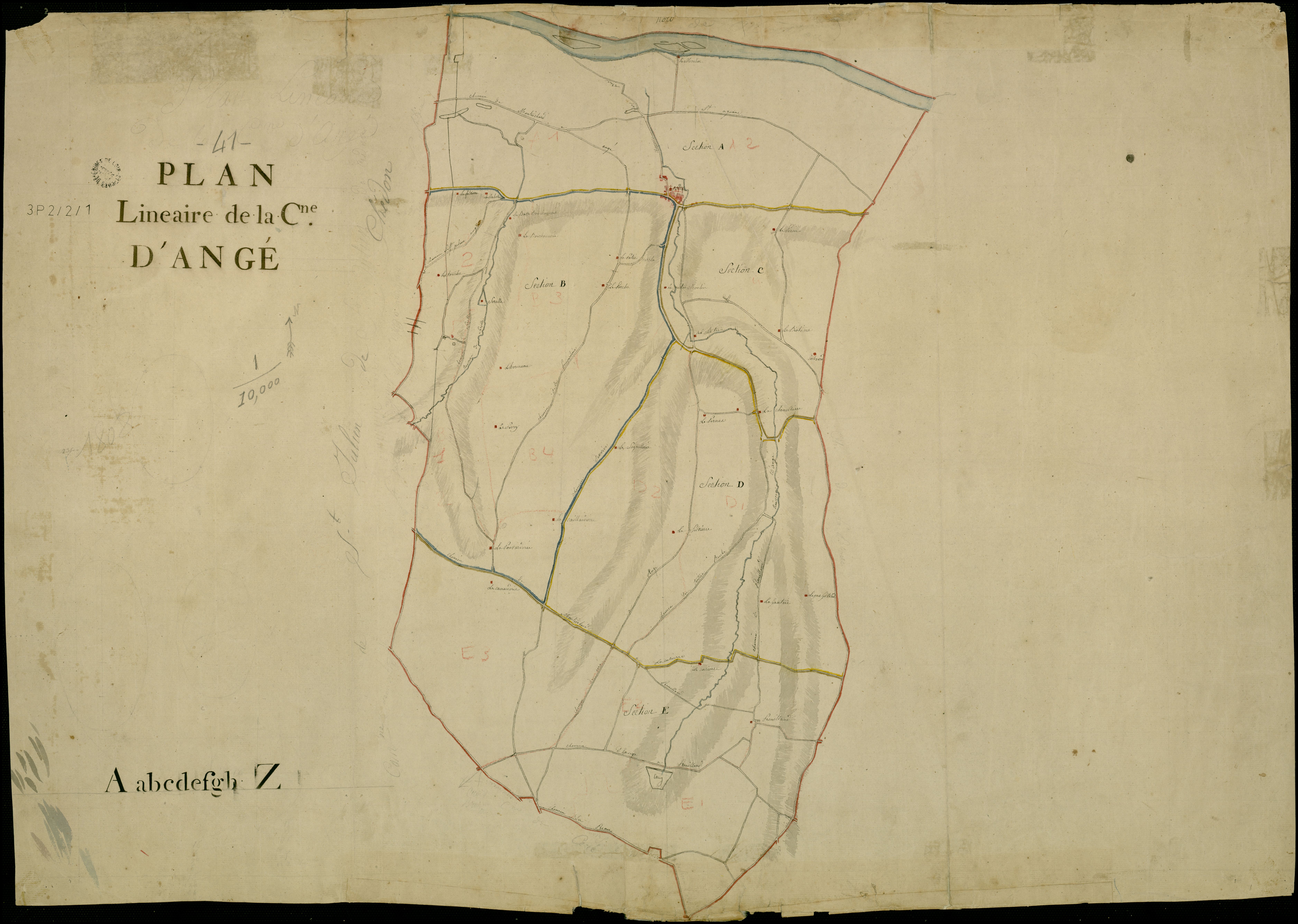 Angé - 3 P 2/2/1 - - Angé : plans du cadastre napoléonien. Plan linéaire