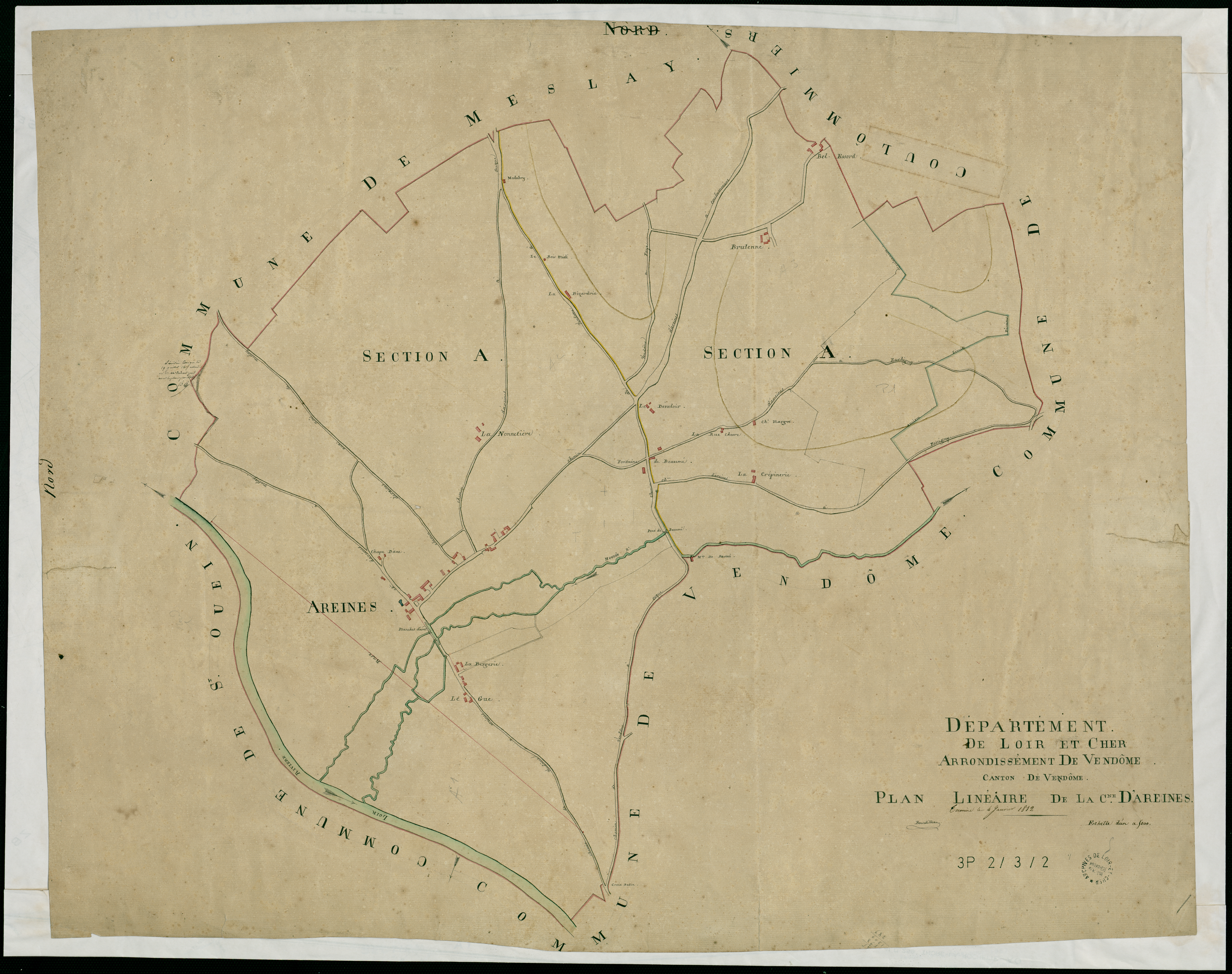 Areines - 3 P 2/3/2 - - Areines : plans du cadastre napoléonien. Section plan linéaire