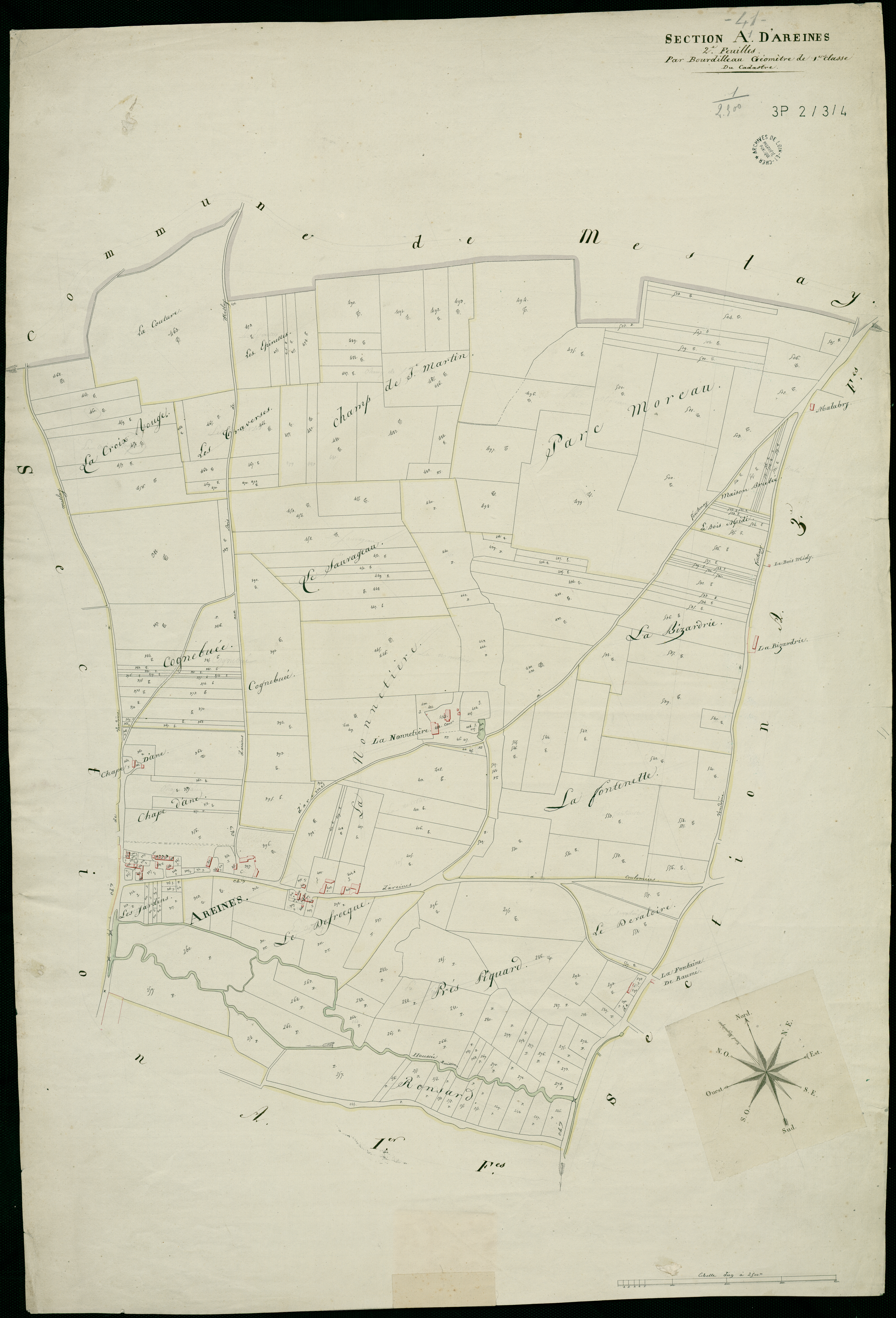 Areines - 3 P 2/3/4 - - Areines : plans du cadastre napoléonien. Section A2