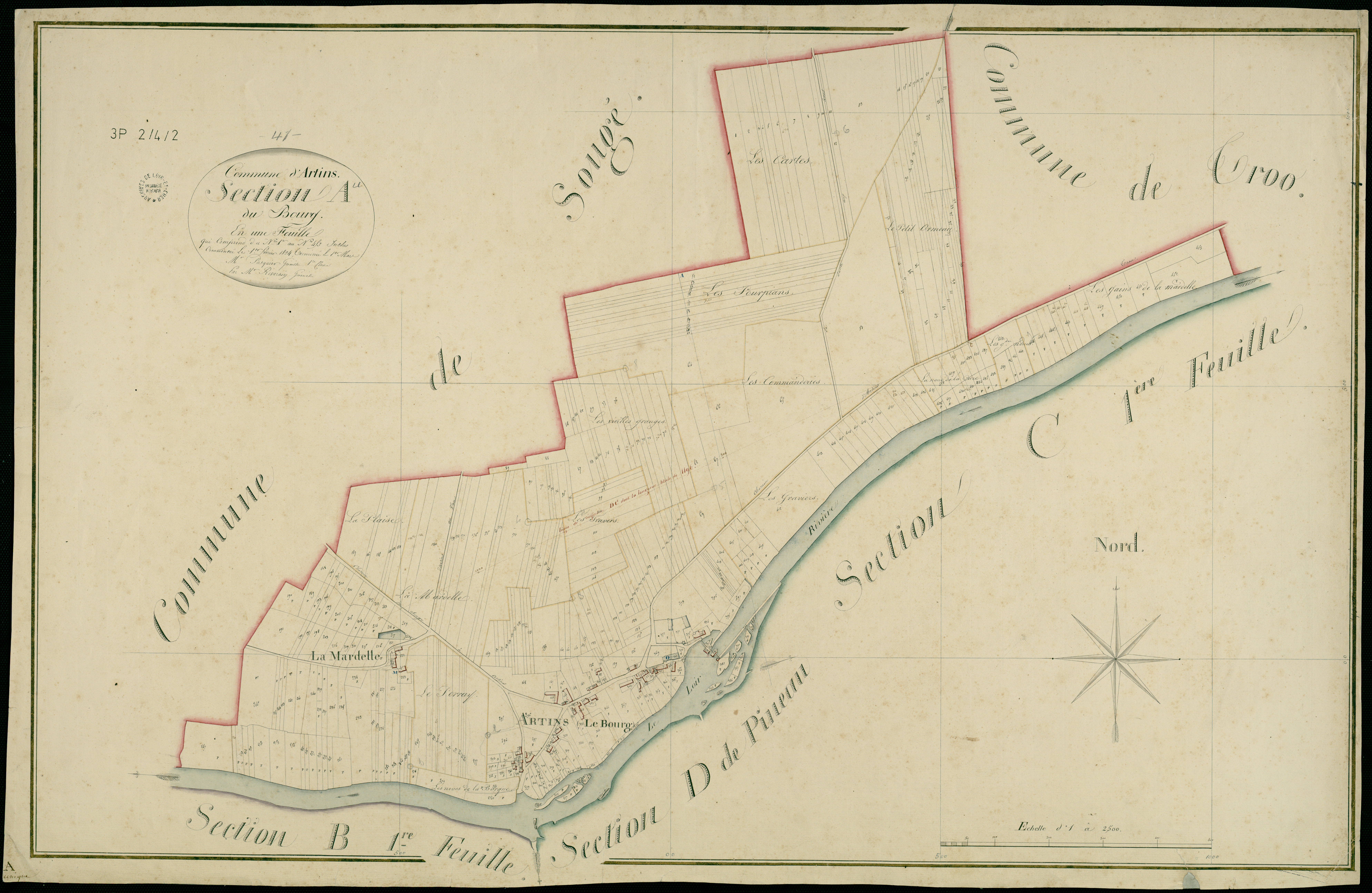 Artins - 3 P 2/4/2 - - Artins : plans du cadastre napoléonien. Section A dite du bourg