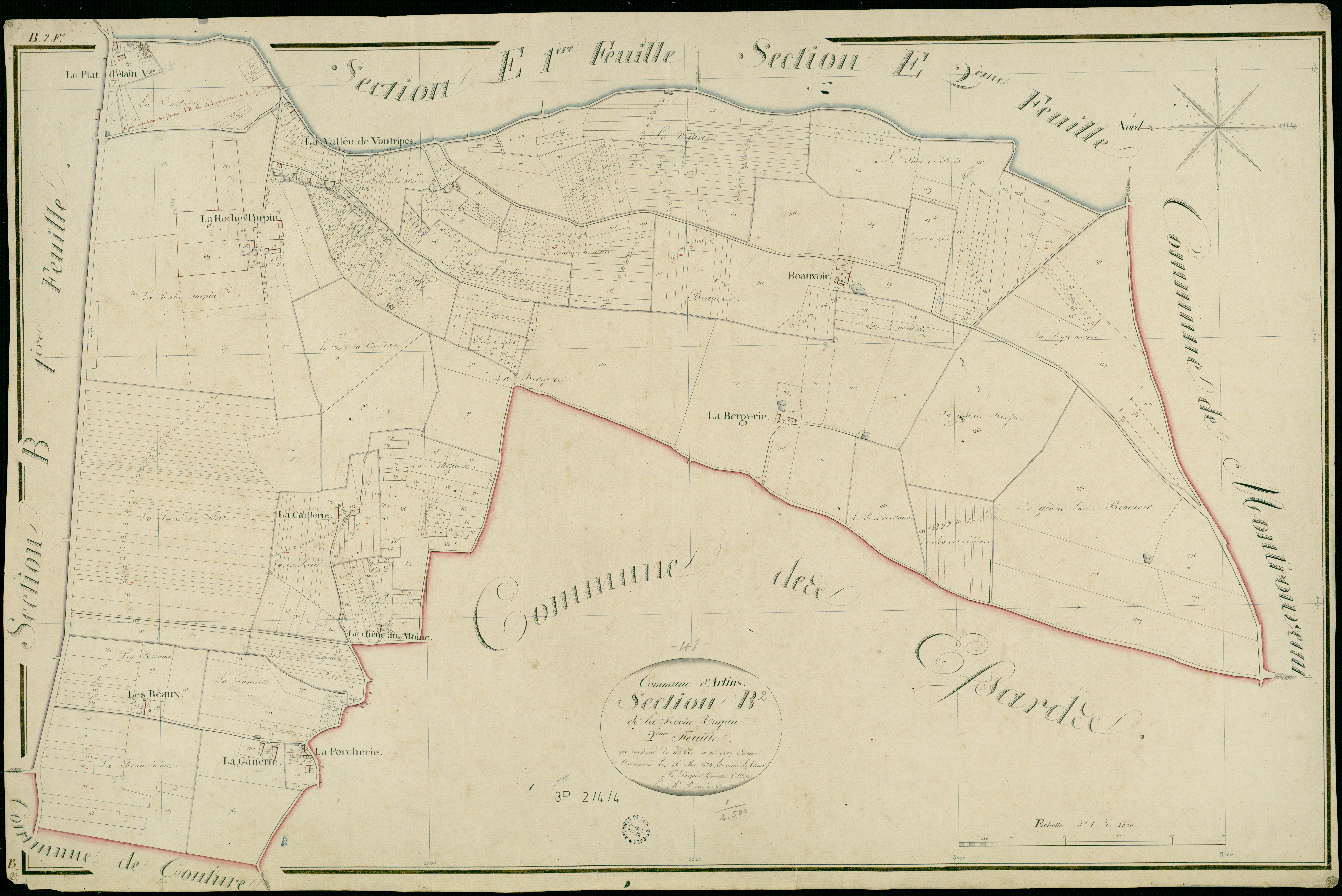 Artins - 3 P 2/4/4 - - Artins : plans du cadastre napoléonien. Section B2 dite de la roche turpin
