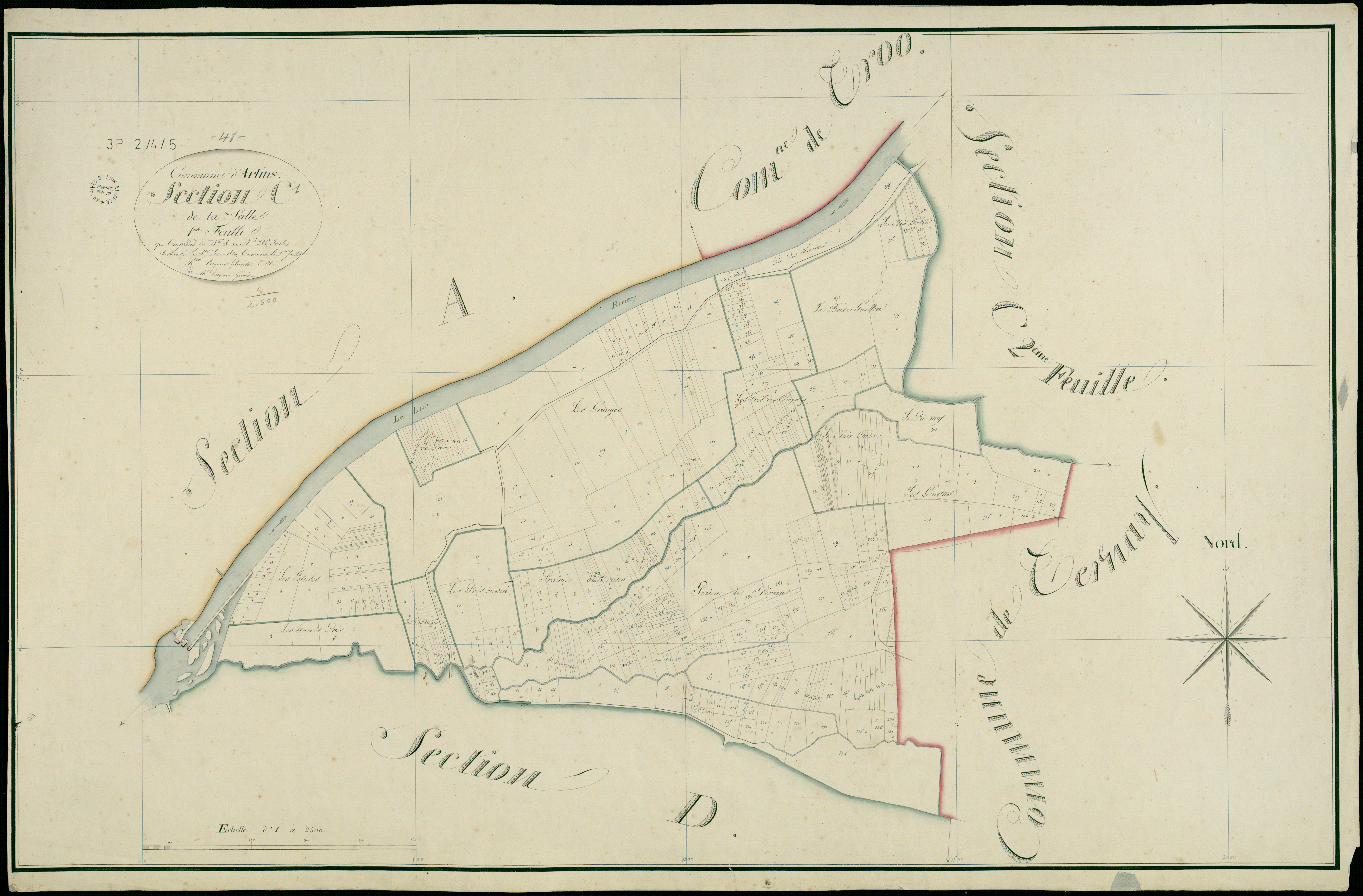 Artins - 3 P 2/4/5 - - Artins : plans du cadastre napoléonien. Section C1 dite de la salle