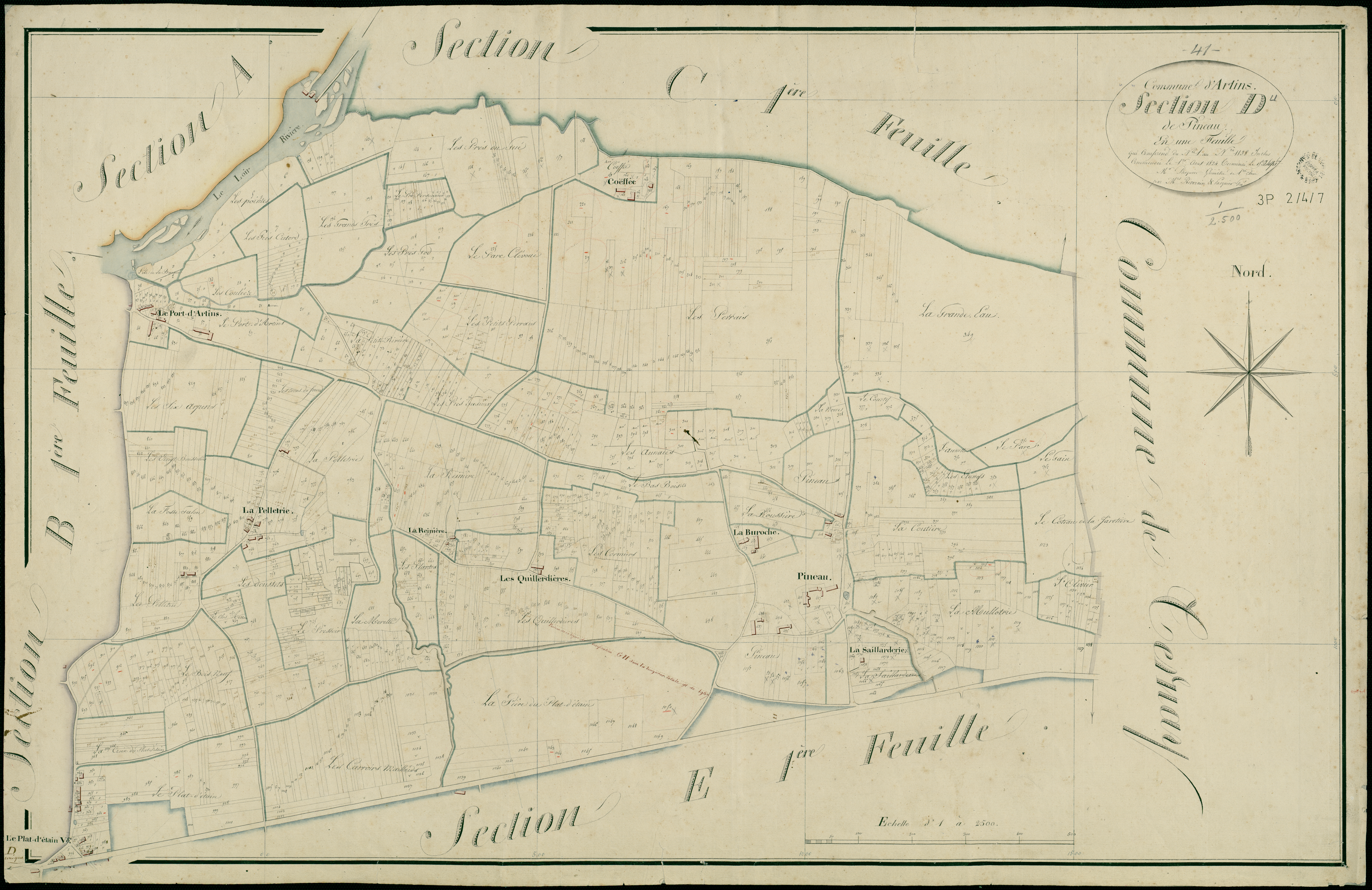 Artins - 3 P 2/4/7 - - Artins : plans du cadastre napoléonien. Section D dite de Pineau
