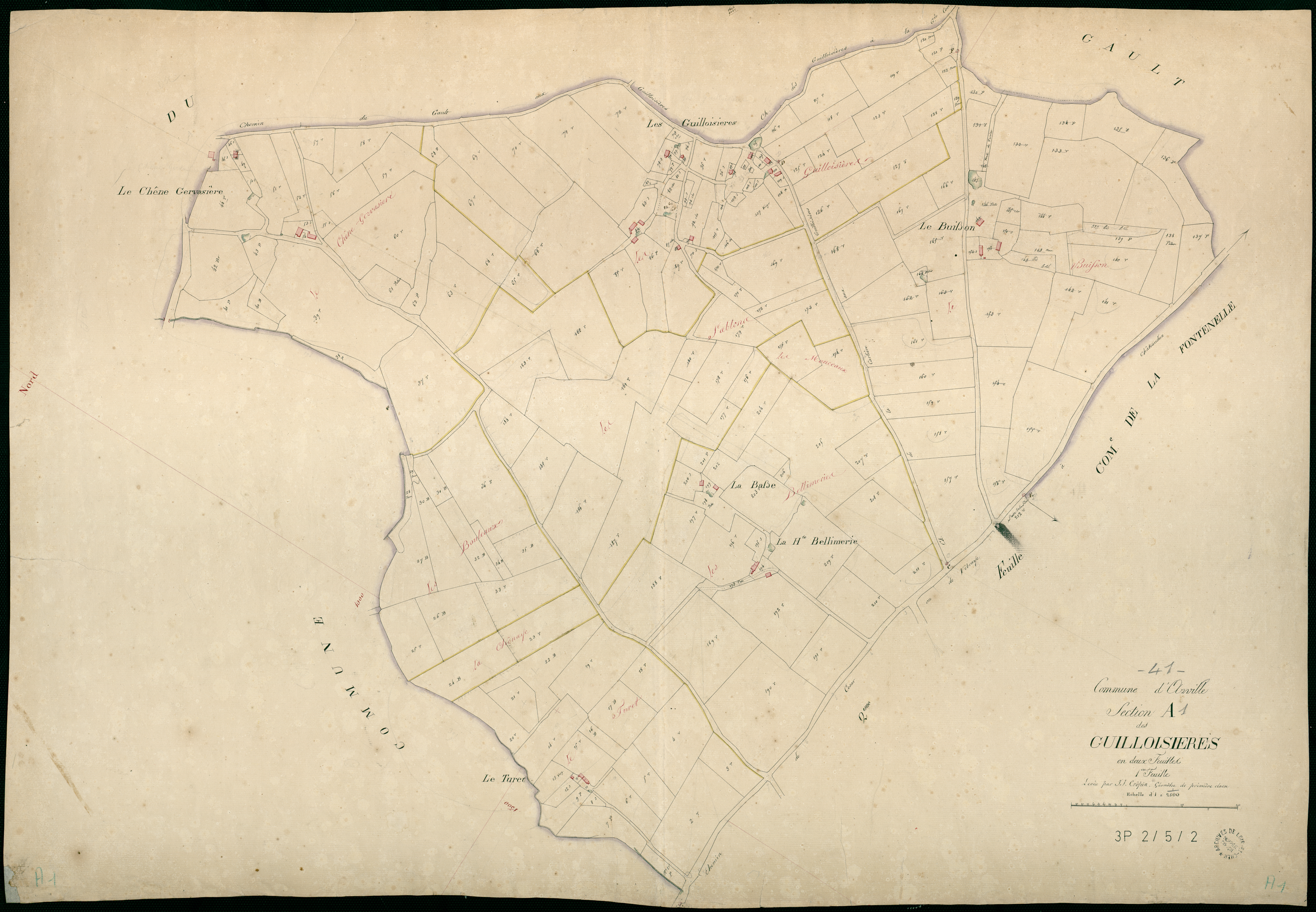 Arville - 3 P 2/5/2 - - Arville : plans du cadastre napoléonien. Section A1 dite des guilloisières