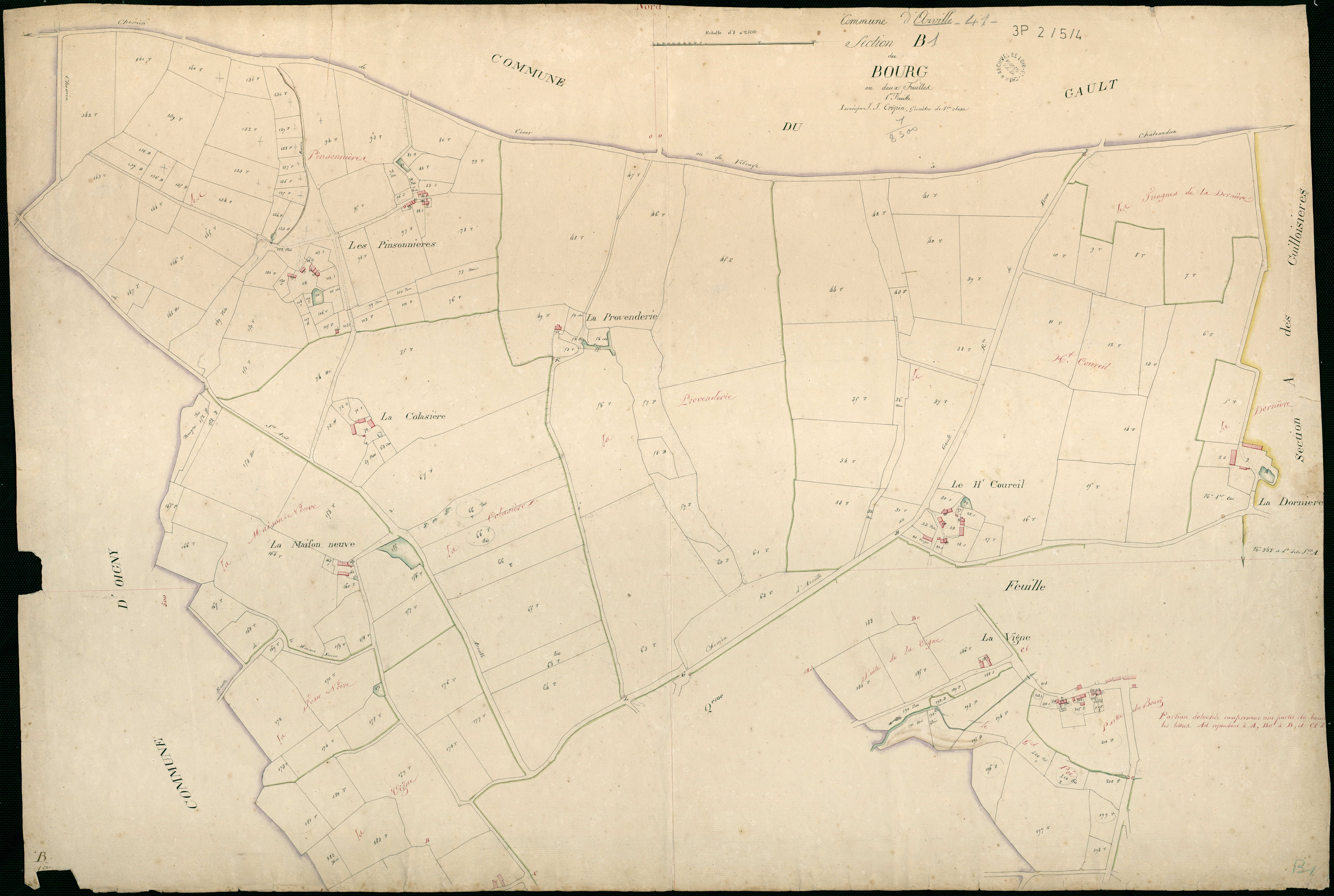 Arville - 3 P 2/5/4 - - Arville : plans du cadastre napoléonien. Section B1 dite du bourg