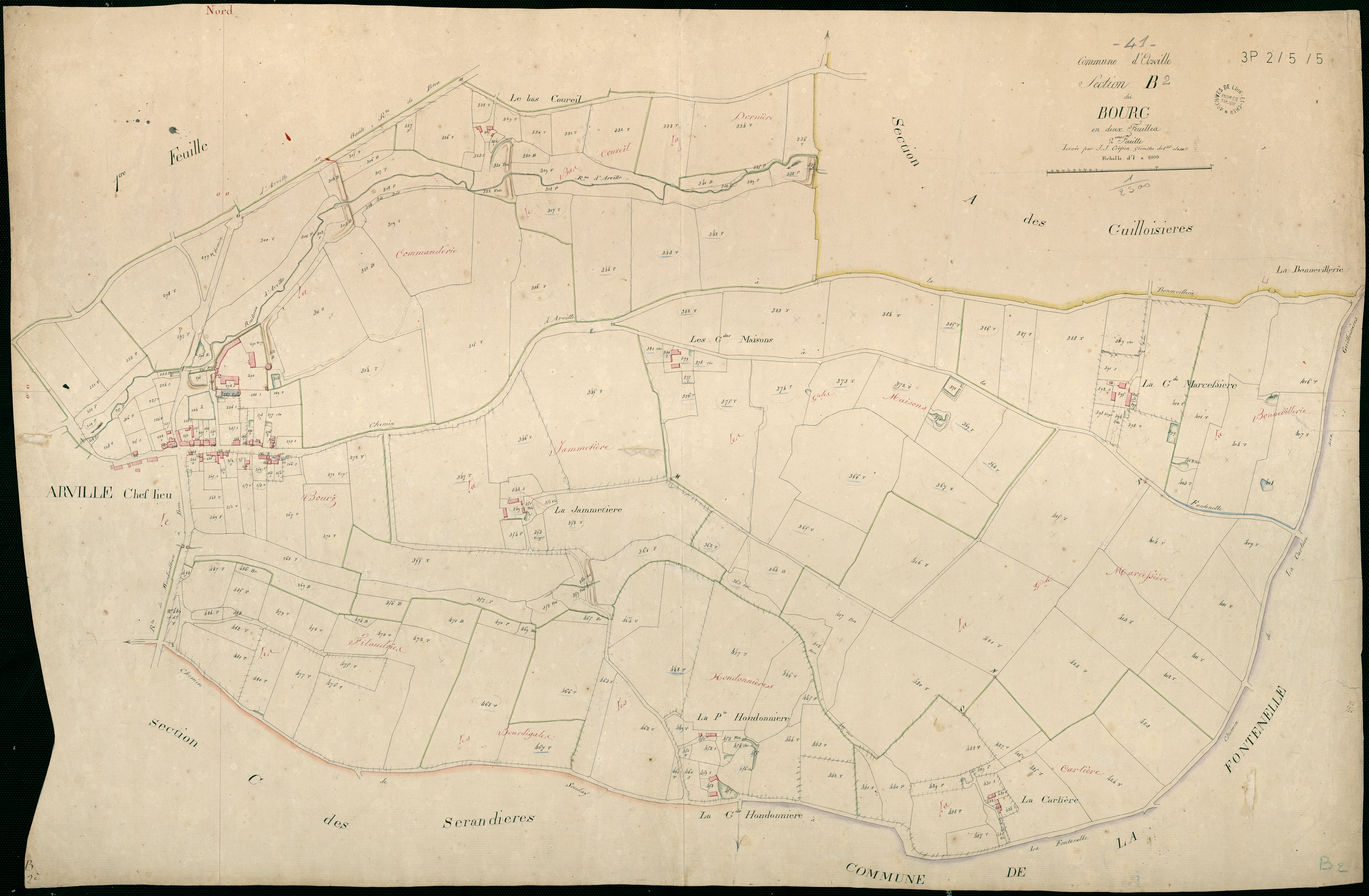 Arville - 3 P 2/5/5 - - Arville : plans du cadastre napoléonien. Section B2 dite du bourg