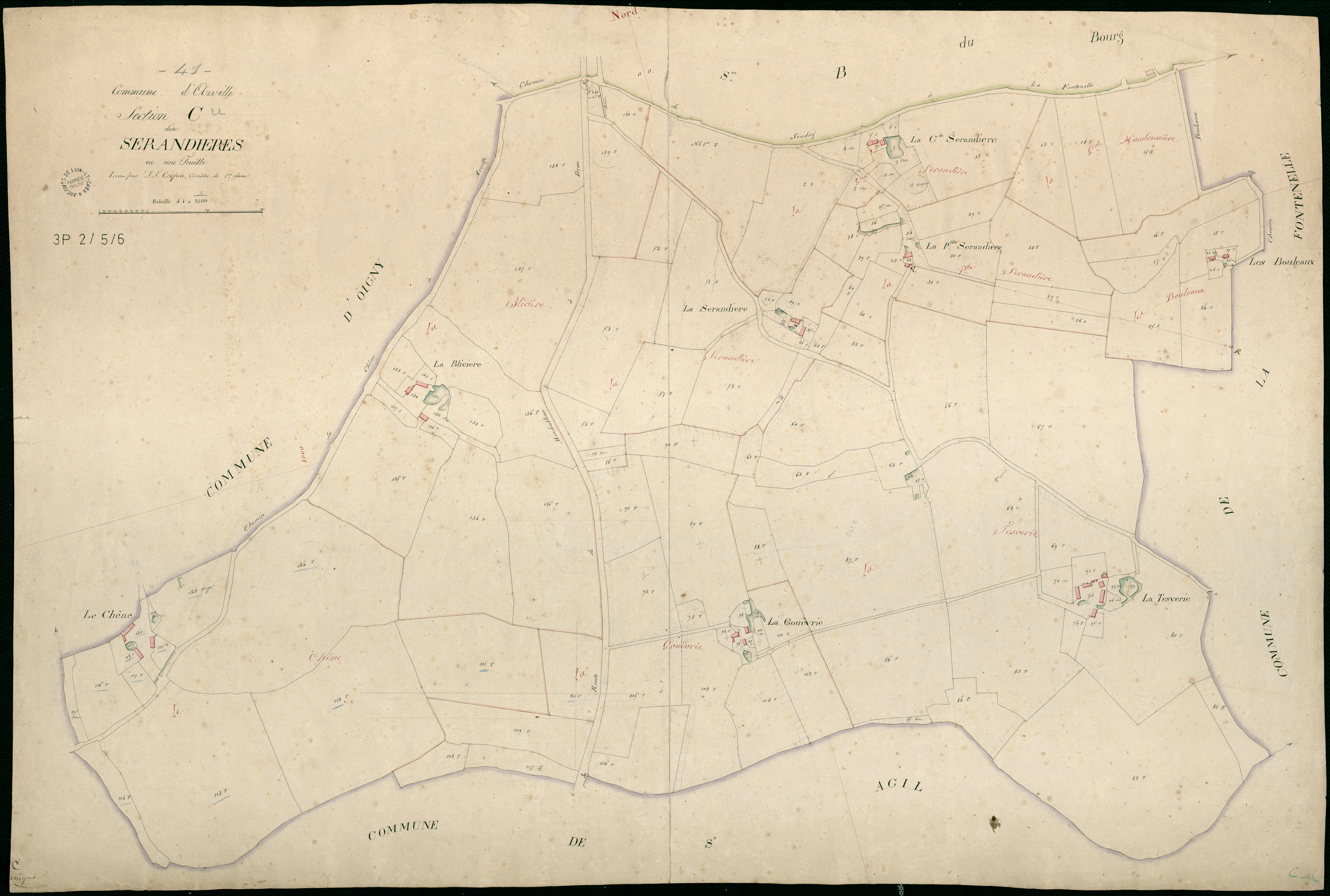 Arville - 3 P 2/5/6 - - Arville : plans du cadastre napoléonien. Section C dite des serandières