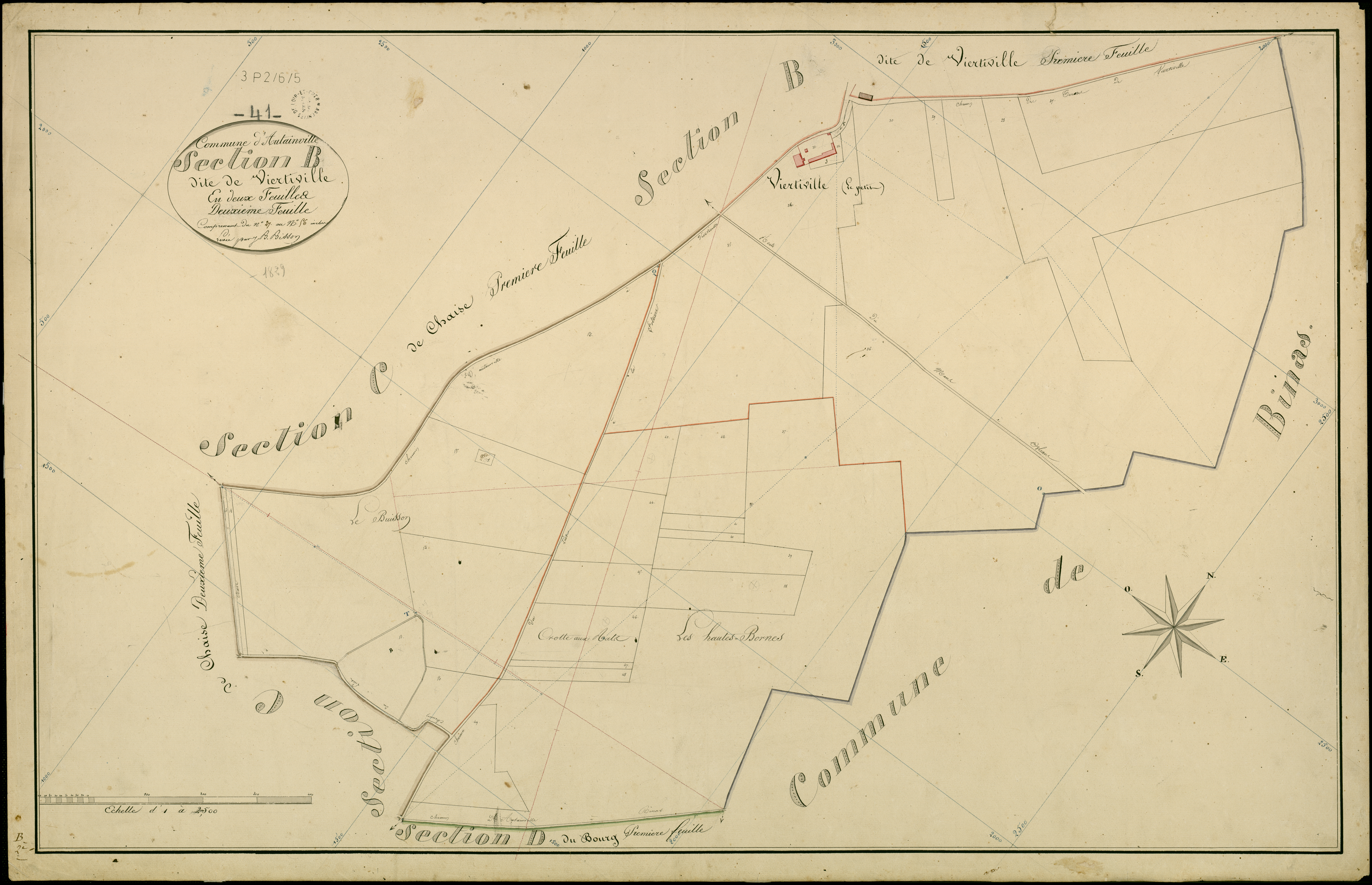 Autainville - 3 P 2/6/5 - - Autainville : plans du cadastre napoléonien. Section B2 dite de la viertiville