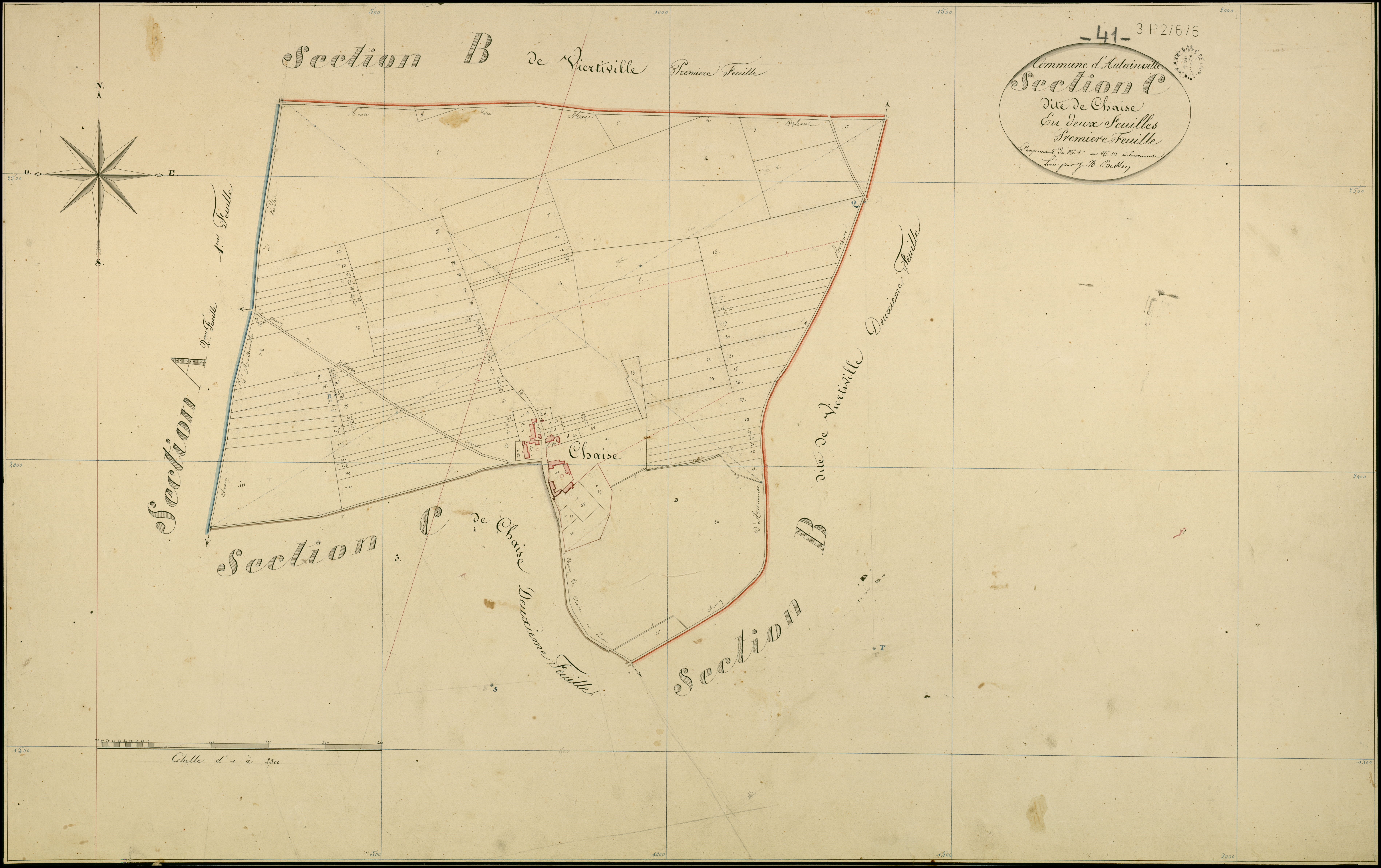 Autainville - 3 P 2/6/6 - - Autainville : plans du cadastre napoléonien. Section C1 dite de la chaise