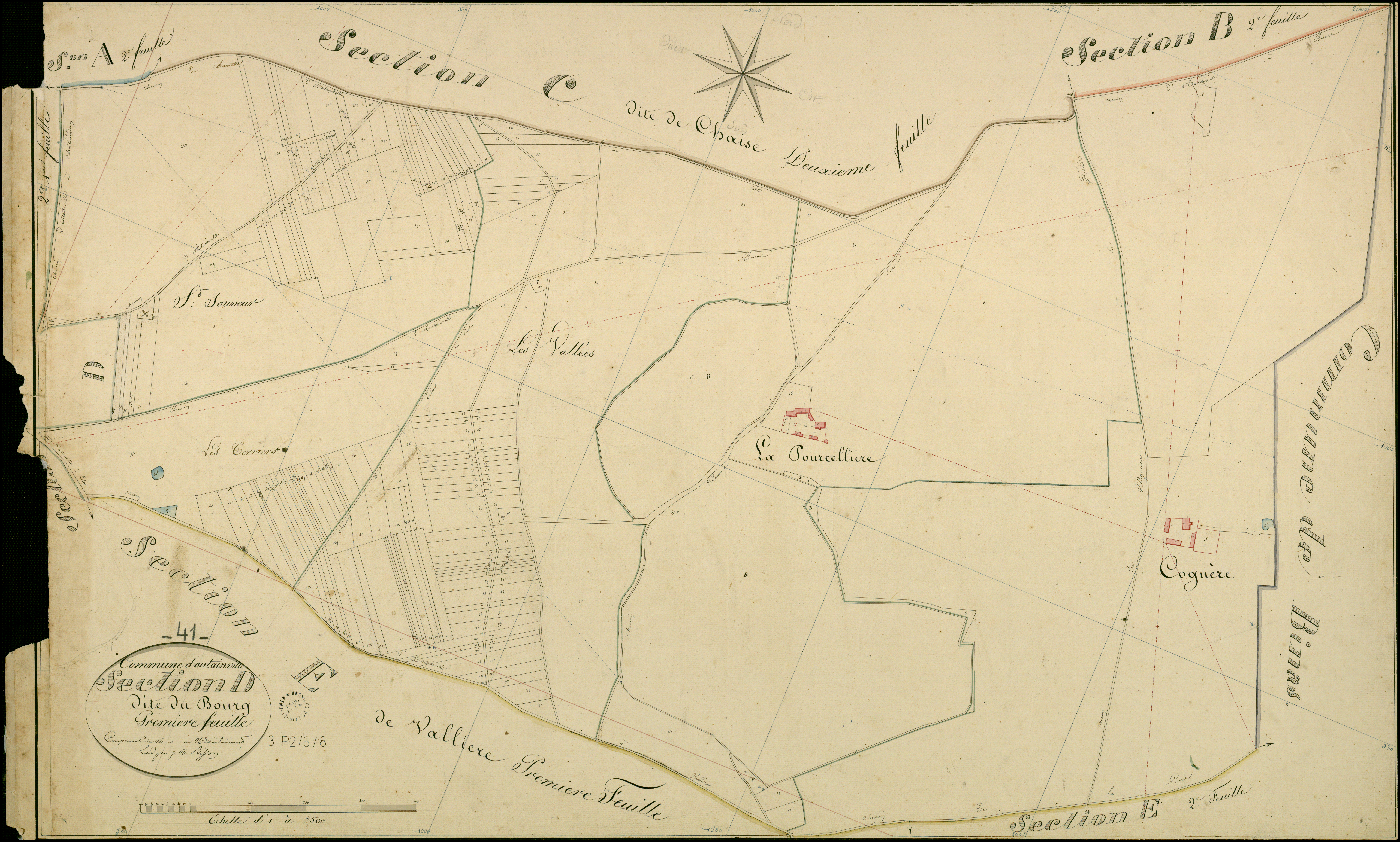 Autainville - 3 P 2/6/8 - - Autainville : plans du cadastre napoléonien. Section D1 dite du bourg
