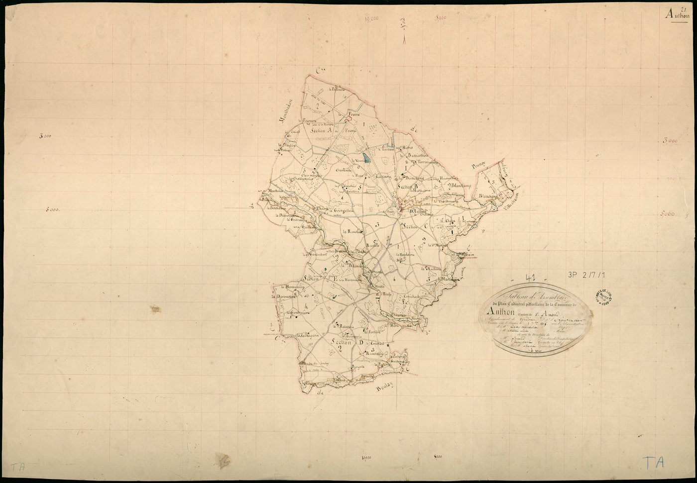 Authon - 3 P 2/7/1 - - Authon : plans du cadastre napoléonien. Tableau d'assemblage