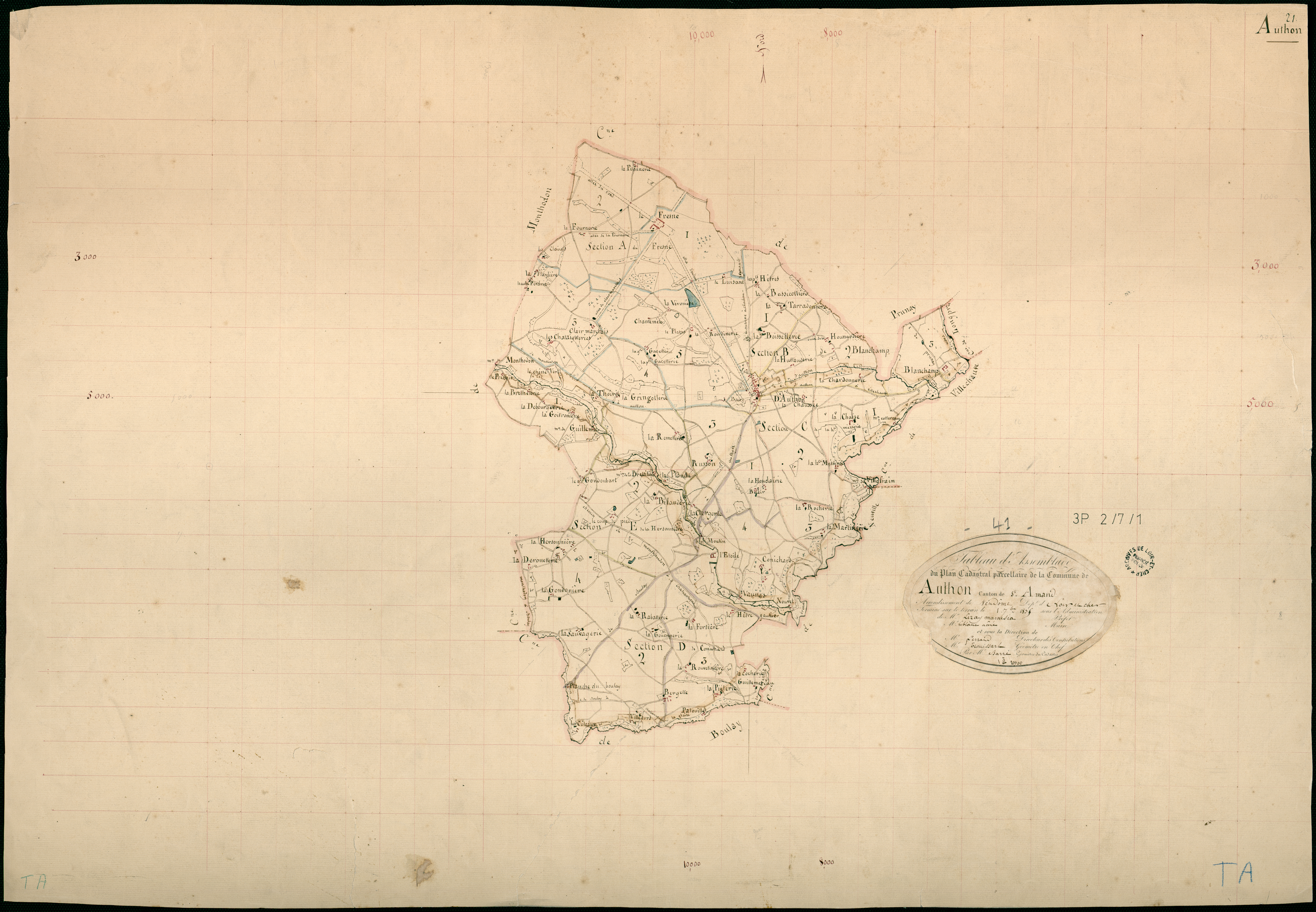 Authon - 3 P 2/7/1 - - Authon : plans du cadastre napoléonien. Tableau d'assemblage