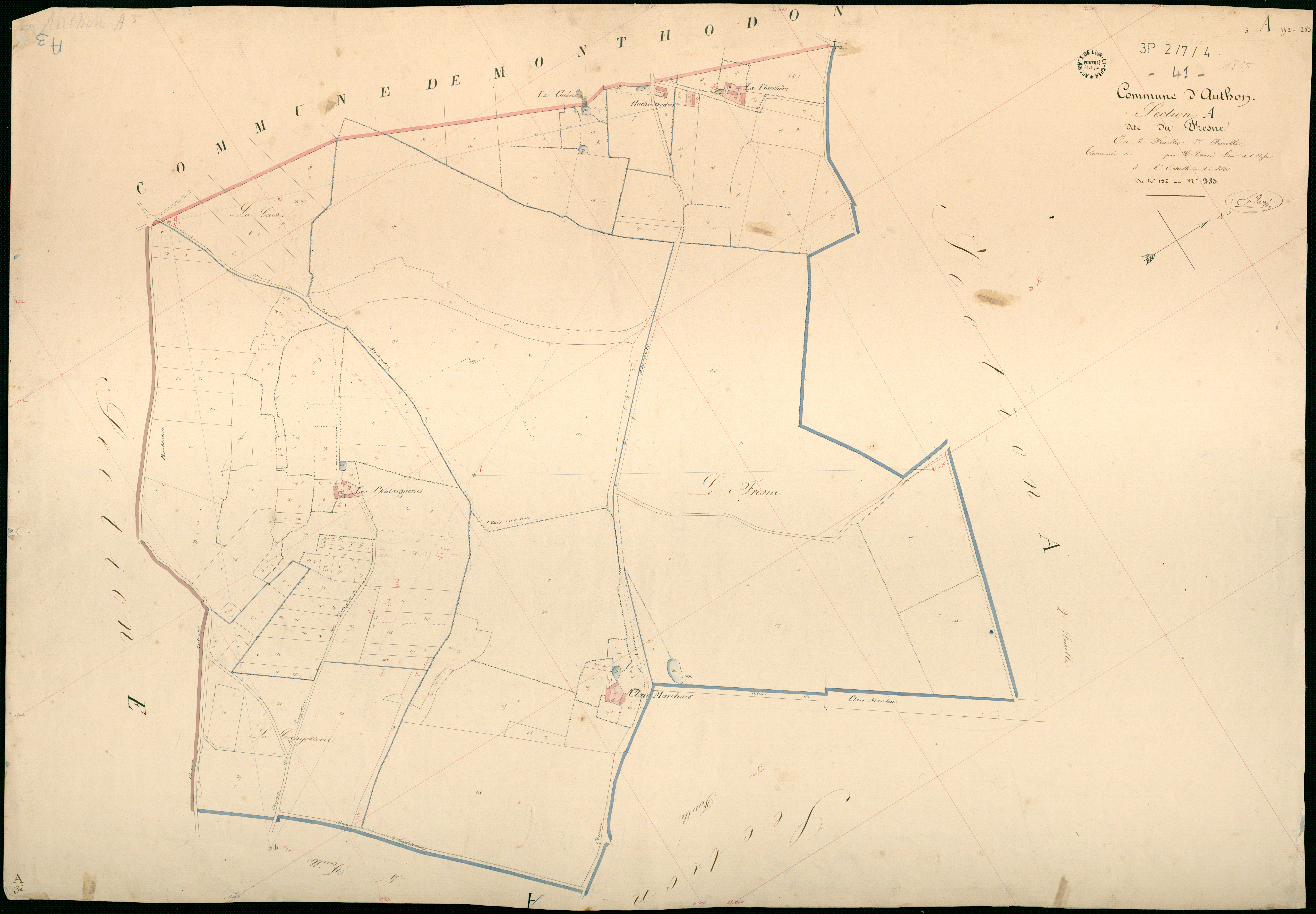 Authon - 3 P 2/7/4 - - Authon : plans du cadastre napoléonien. Section A3 dite du fresne