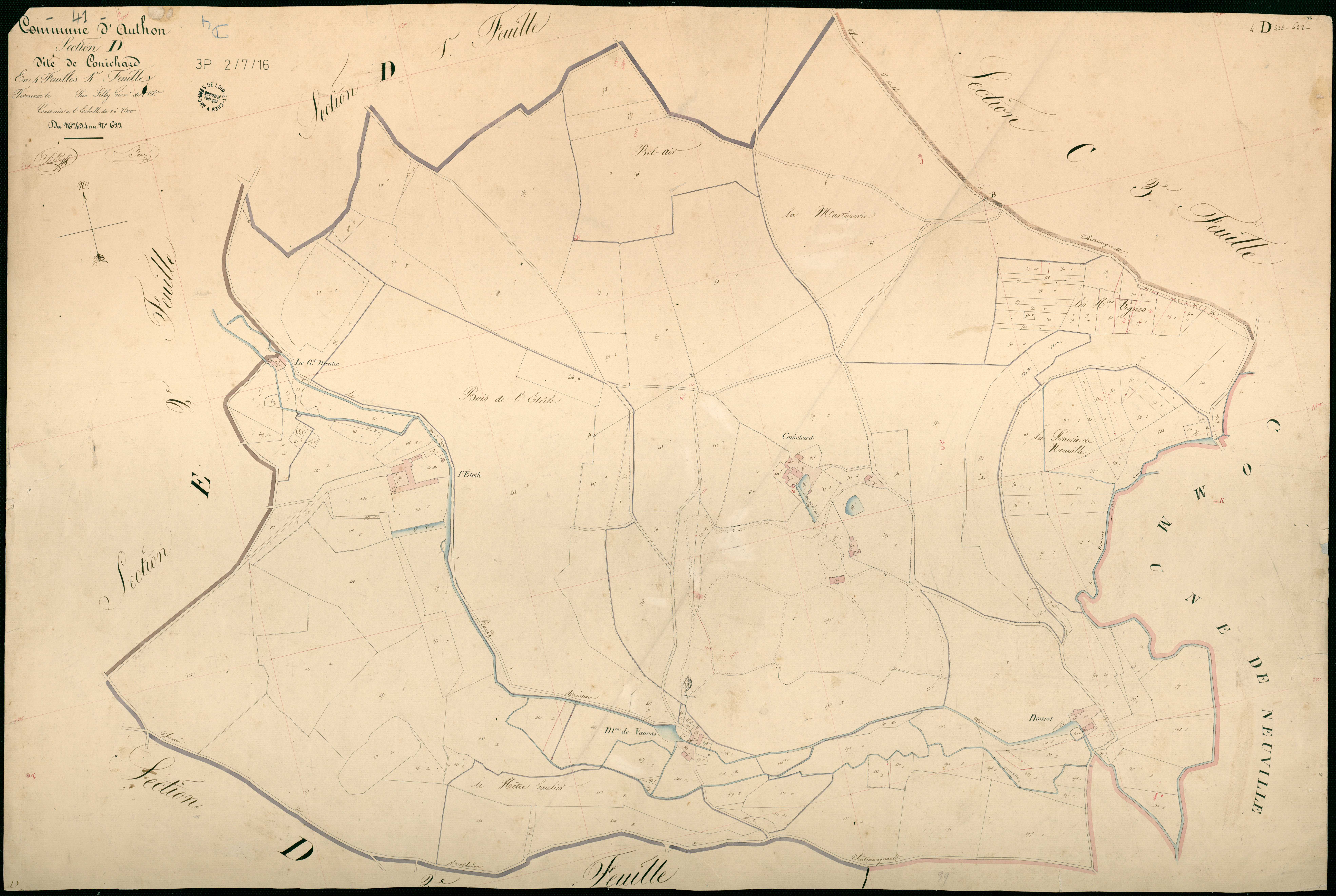 Authon - 3 P 2/7/16 - - Authon : plans du cadastre napoléonien. Section D4 dite de conichard