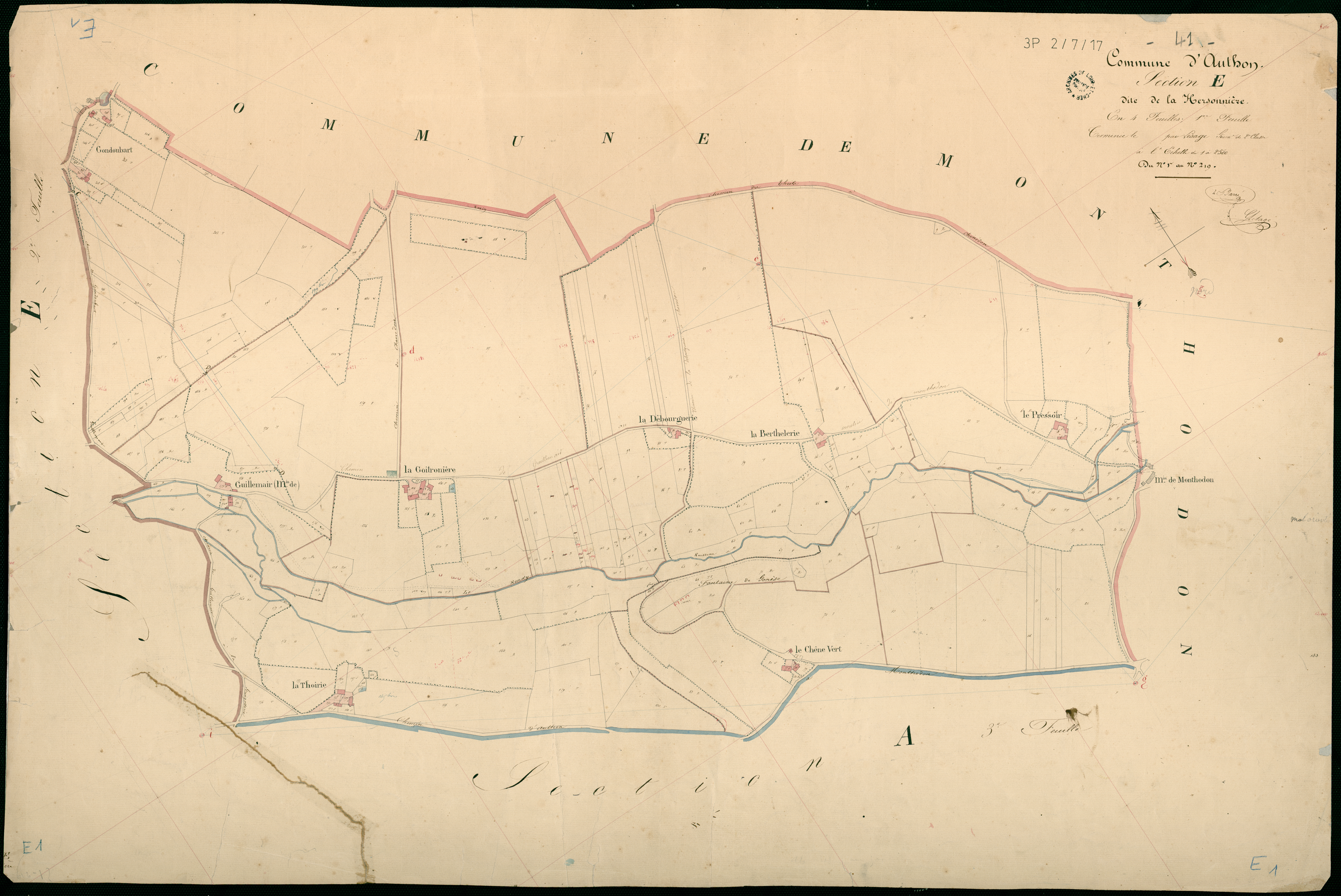 Authon - 3 P 2/7/17 - - Authon : plans du cadastre napoléonien. Section E1 dite de la hersonnière