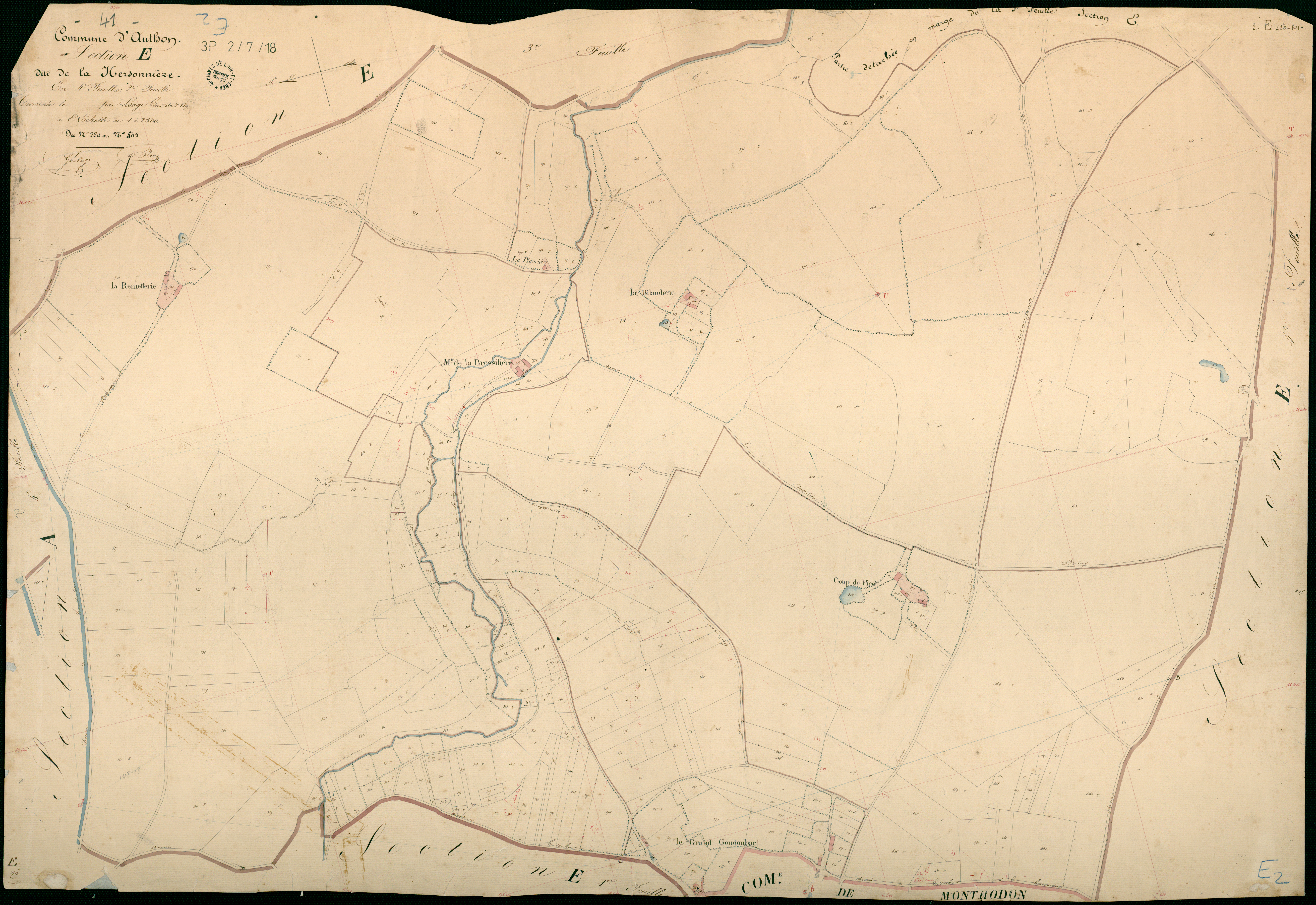 Authon - 3 P 2/7/18 - - Authon : plans du cadastre napoléonien. Section E2 dite de la hersonnière