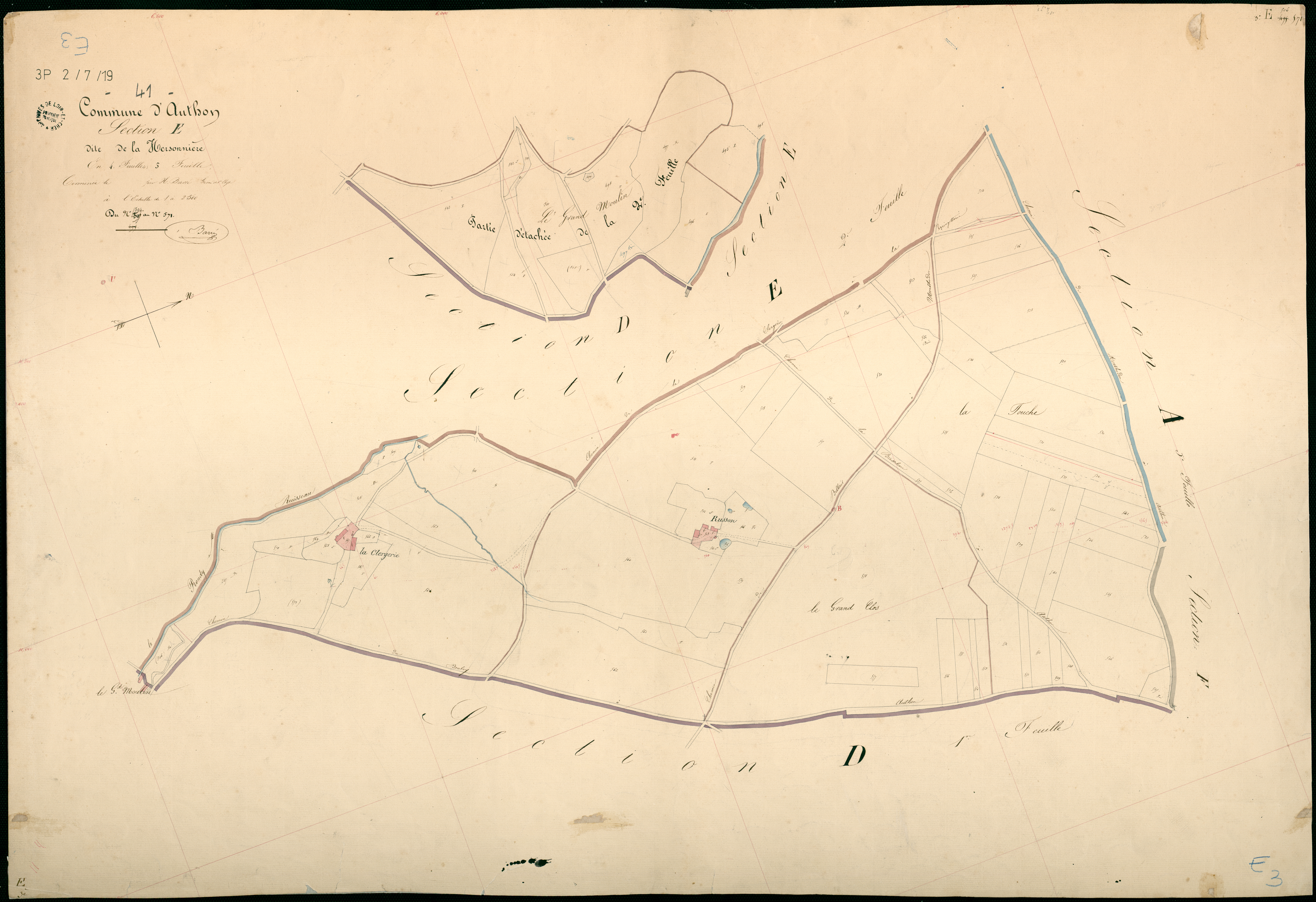 Authon - 3 P 2/7/19 - - Authon : plans du cadastre napoléonien. Section E3 dite de la hersonnière
