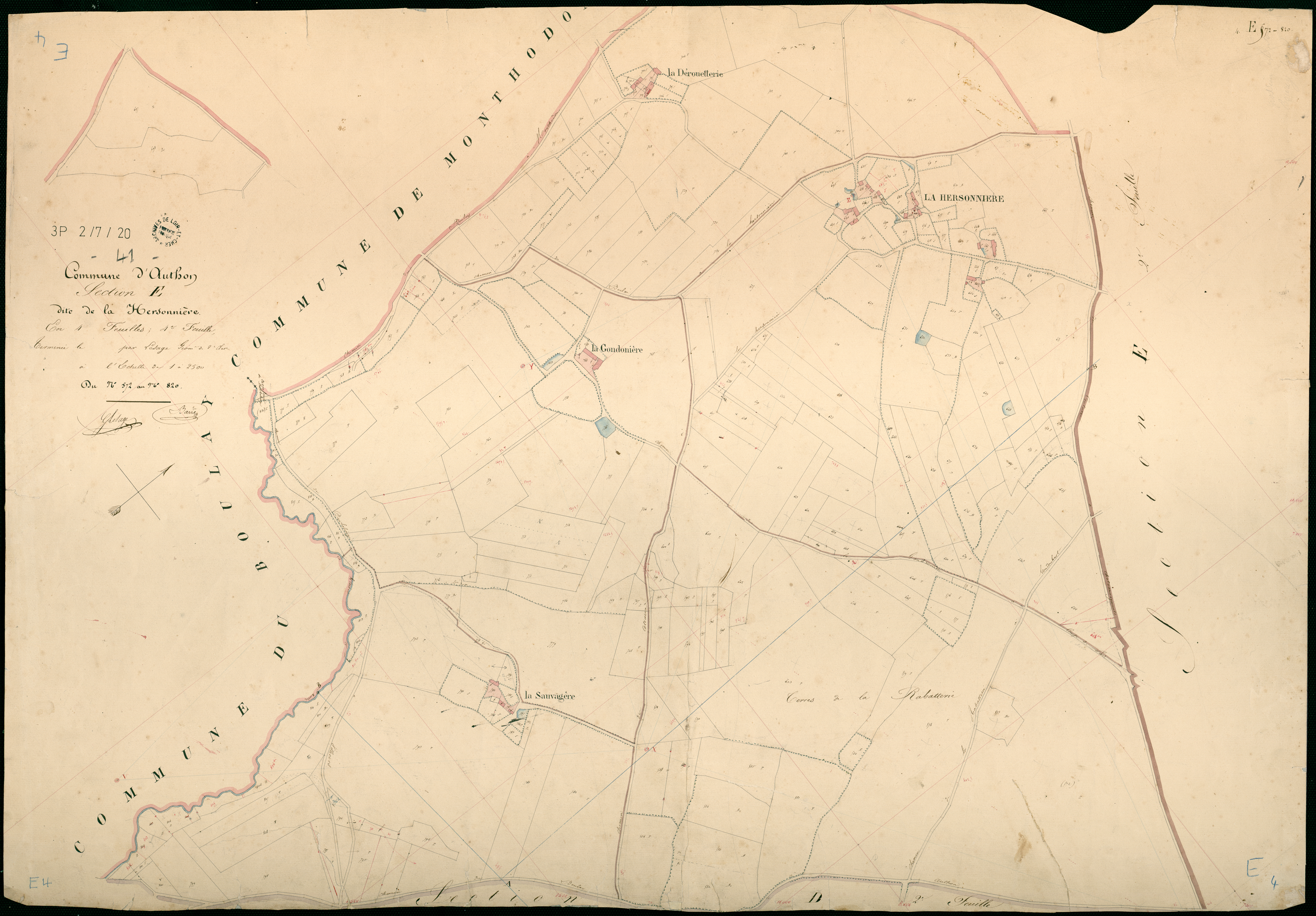 Authon - 3 P 2/7/20 - - Authon : plans du cadastre napoléonien. Section E4 dite de la hersonnière