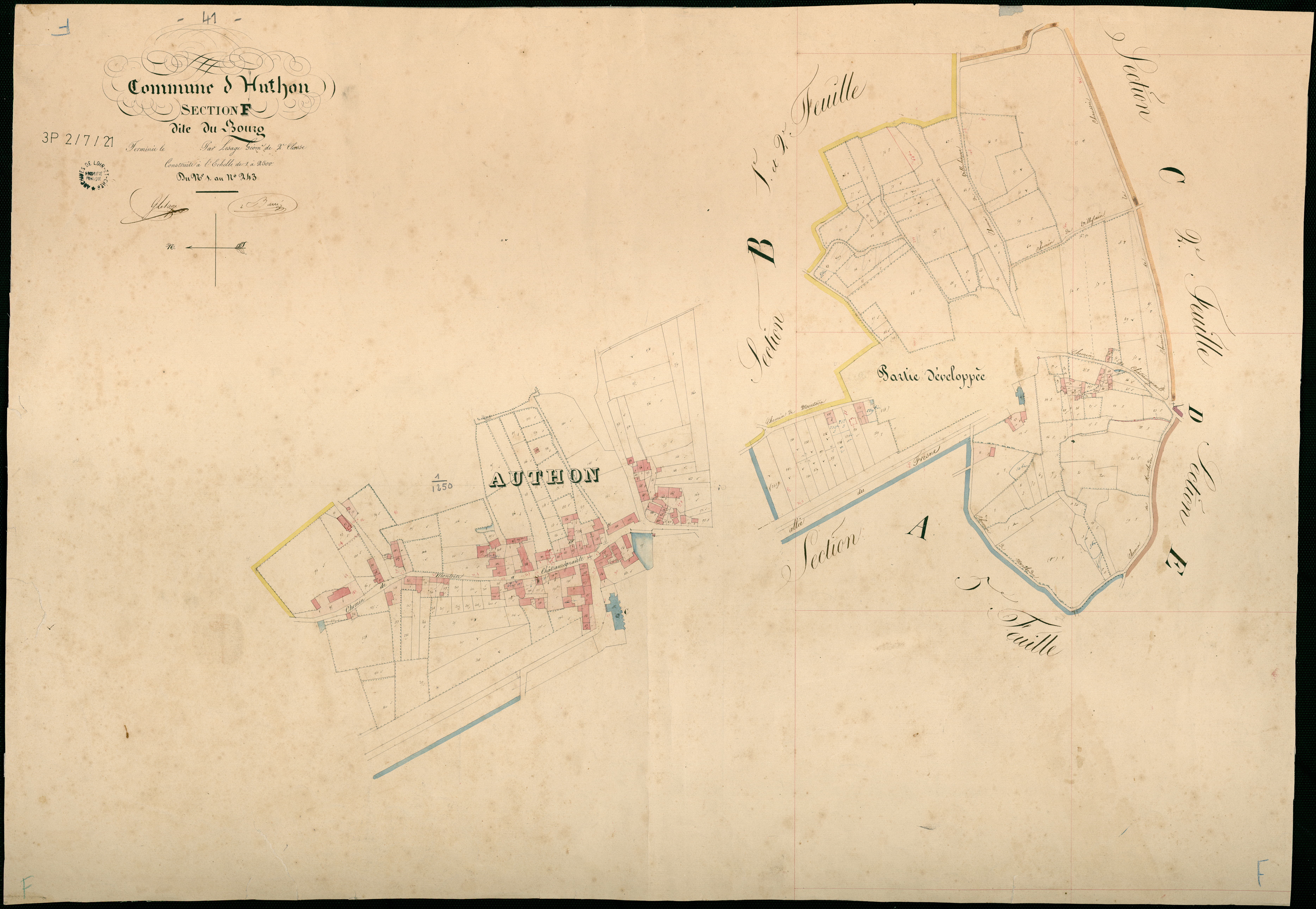 Authon - 3 P 2/7/21 - - Authon : plans du cadastre napoléonien. Section F dite du bourg