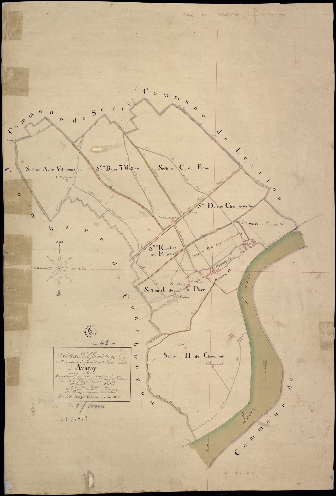 Avaray - 3 P 2/8/1 - - Avaray : plans du cadastre napoléonien. Tableau d'assemblage