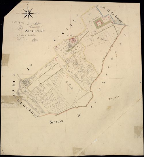 Avaray - 3 P 2/8/13 - - Avaray : plans du cadastre napoléonien. Section J2 dite de la place et du château