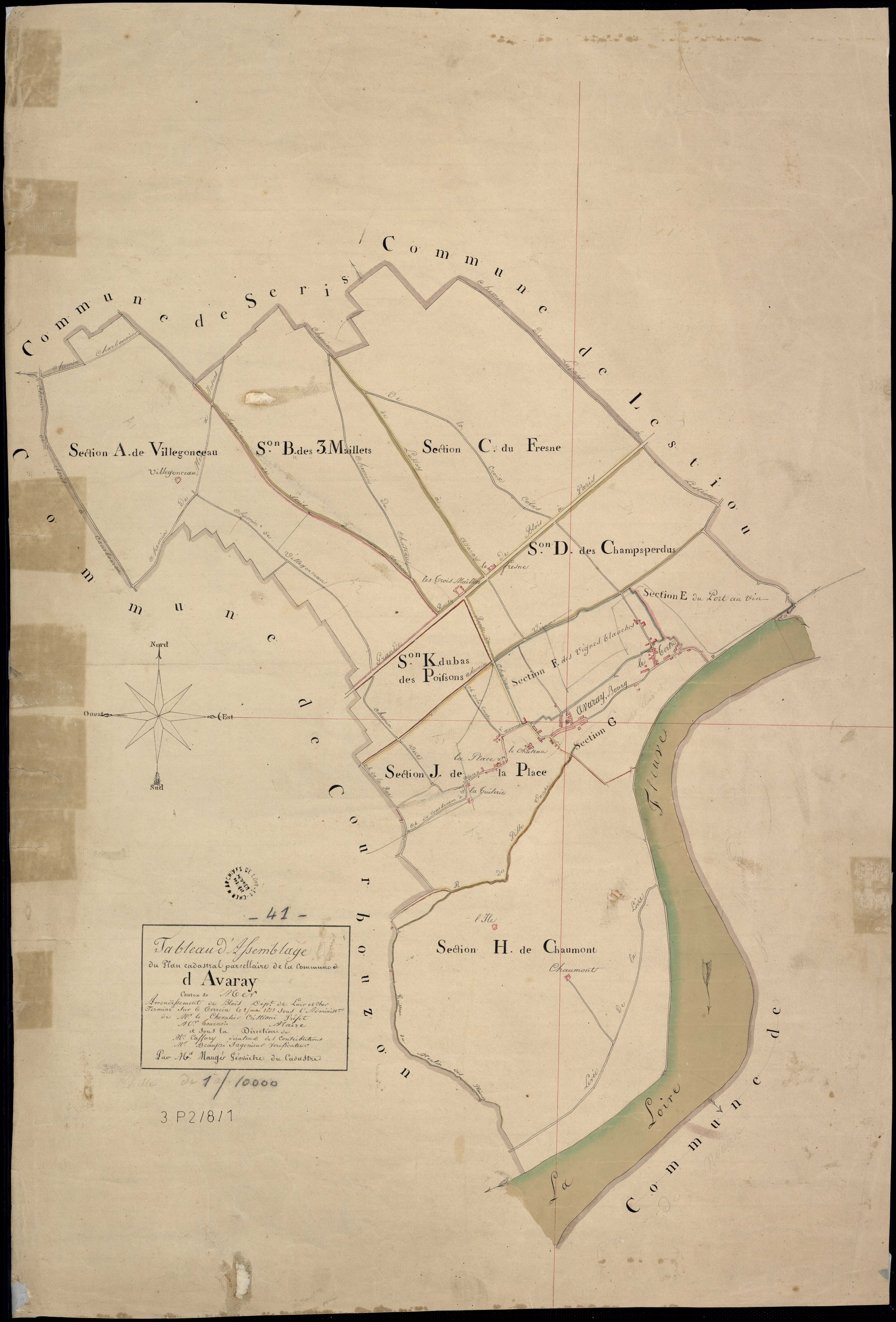 Avaray - 3 P 2/8/1 - - Avaray : plans du cadastre napoléonien. Tableau d'assemblage