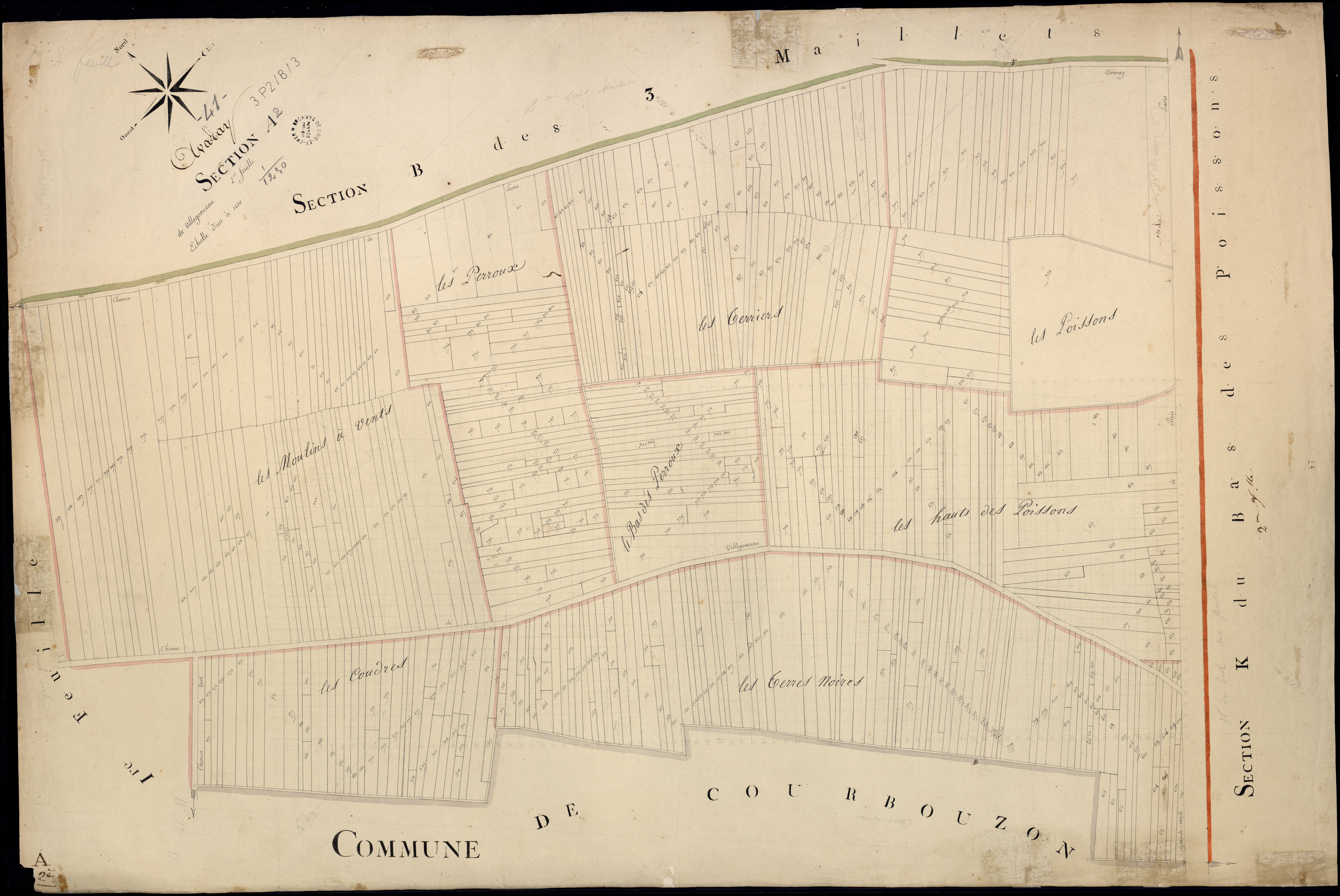 Avaray - 3 P 2/8/3 - - Avaray : plans du cadastre napoléonien. Section A2 dite de villegonceau