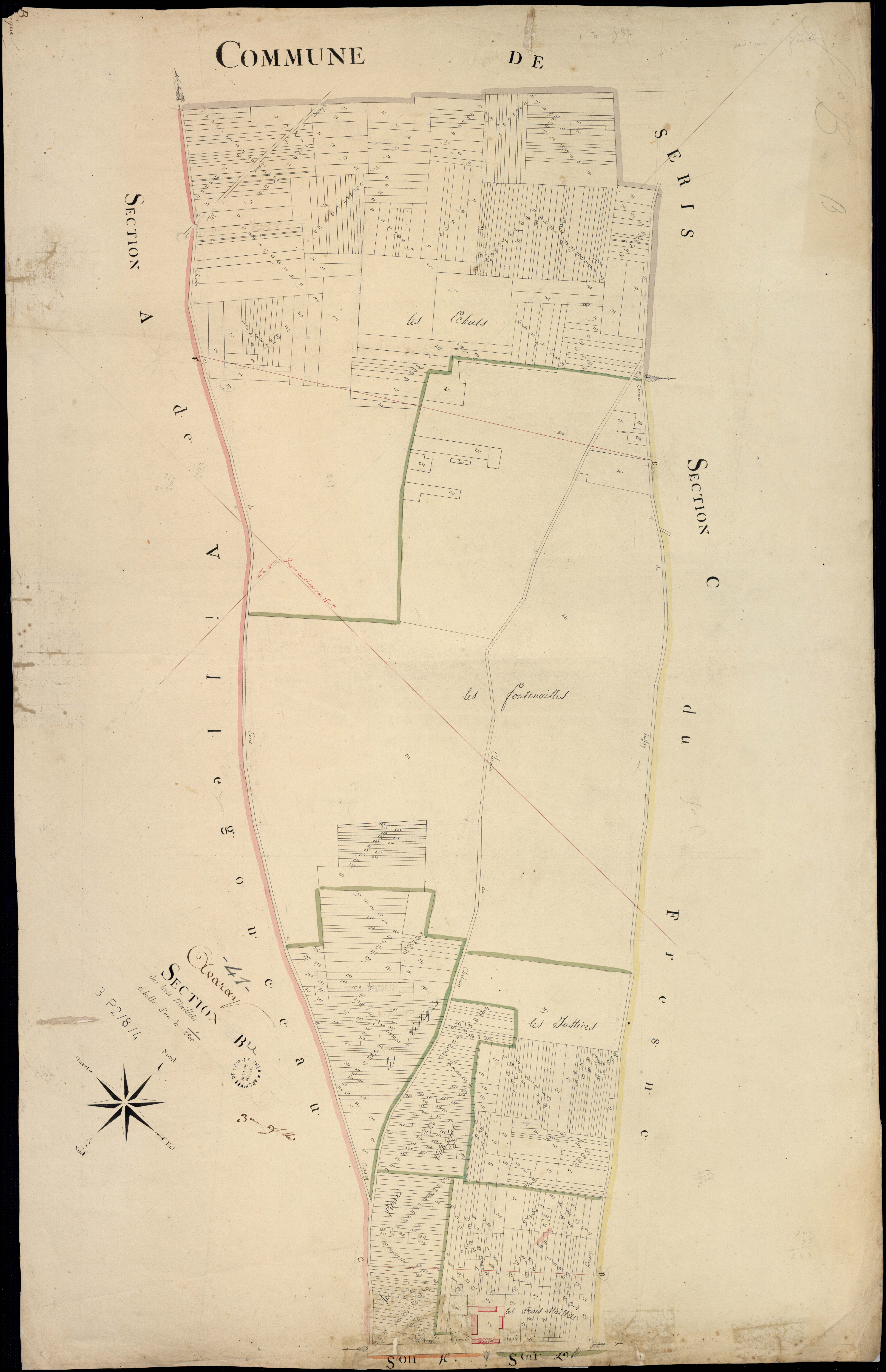 Avaray - 3 P 2/8/4 - - Avaray : plans du cadastre napoléonien. Section B dite les trois maillets