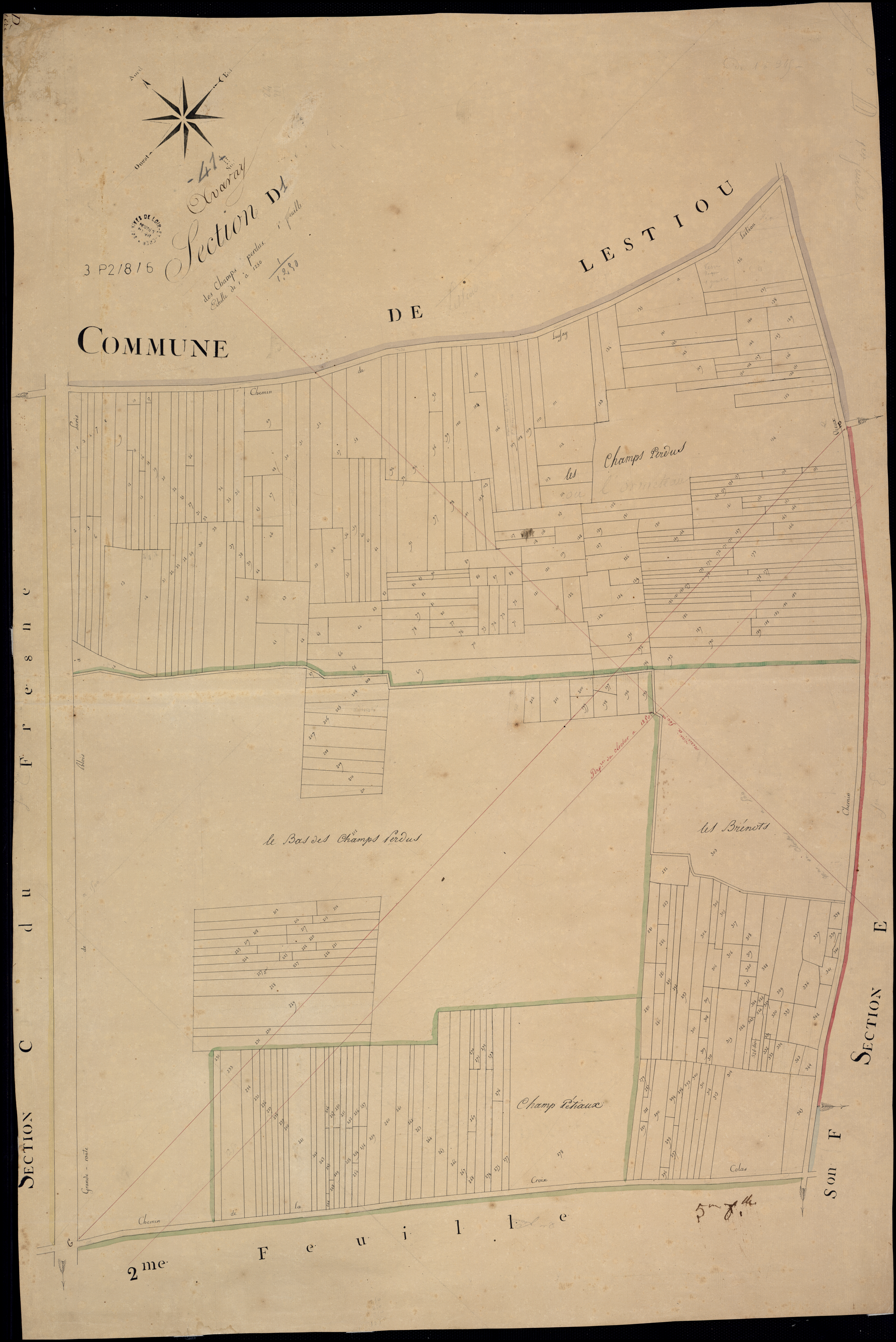 Avaray - 3 P 2/8/6 - - Avaray : plans du cadastre napoléonien. Section D1 dite des champs perdus