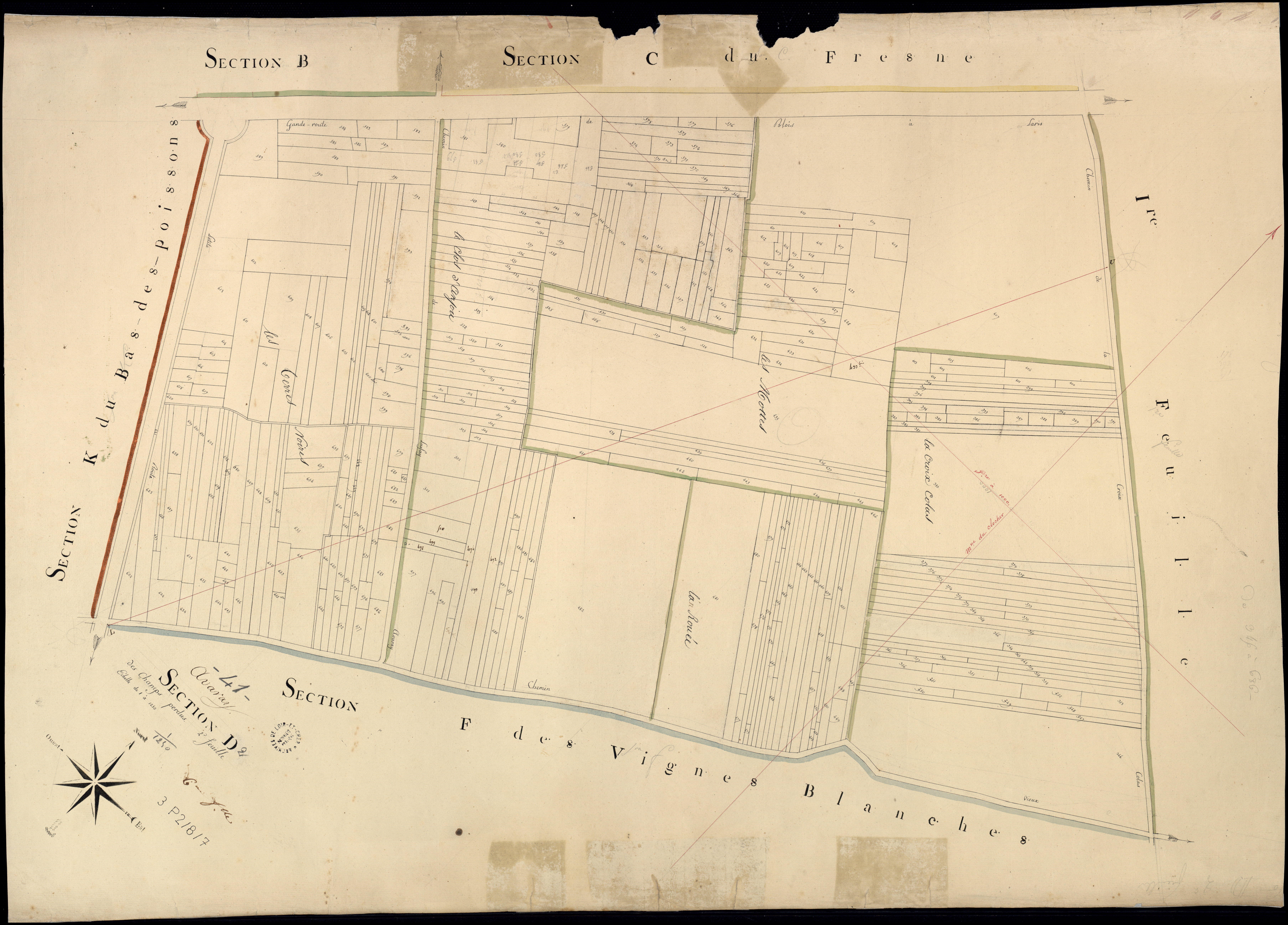 Avaray - 3 P 2/8/7 - - Avaray : plans du cadastre napoléonien. Section D2 dite des champs perdus