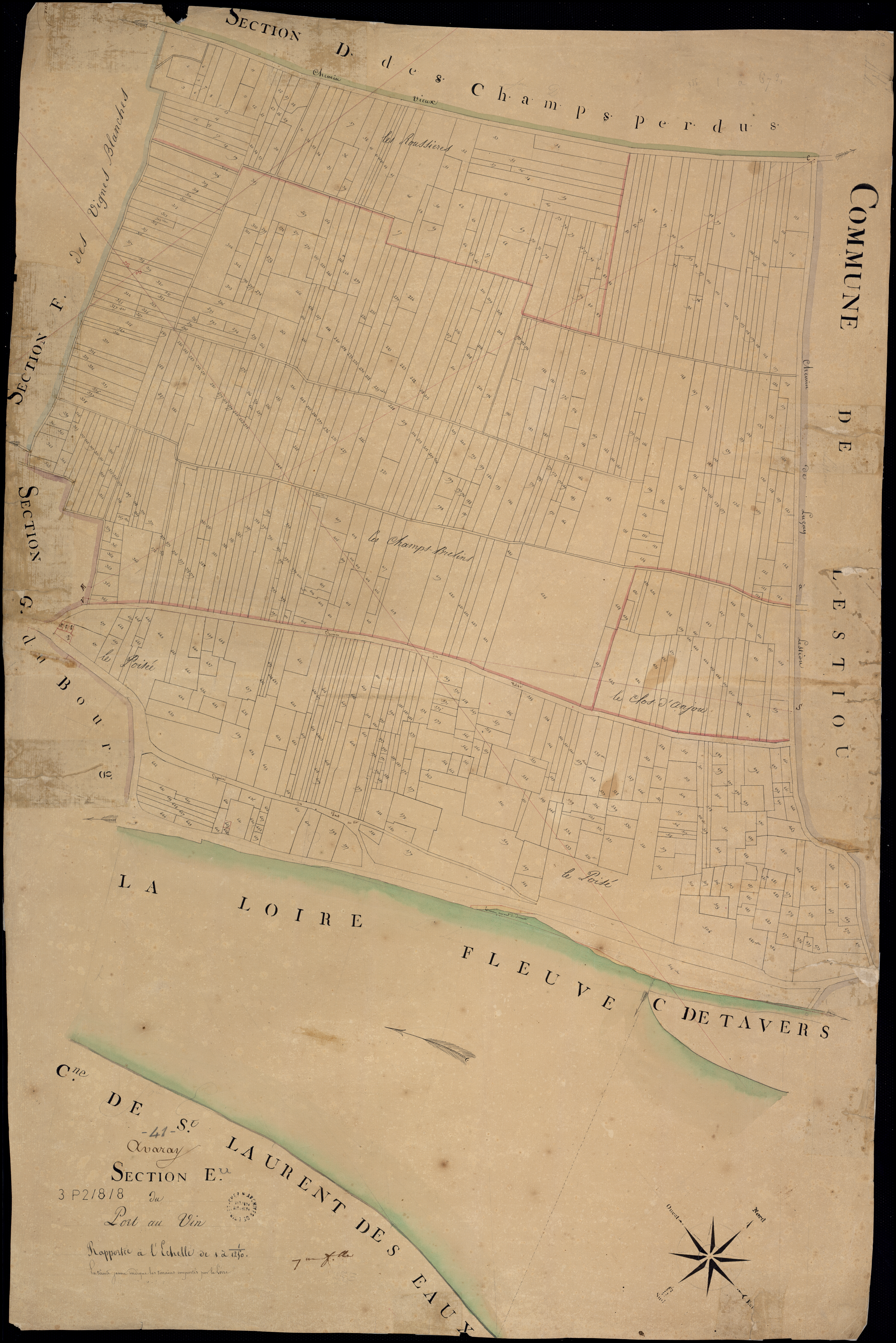 Avaray - 3 P 2/8/8 - - Avaray : plans du cadastre napoléonien. Section E dite du port au vin