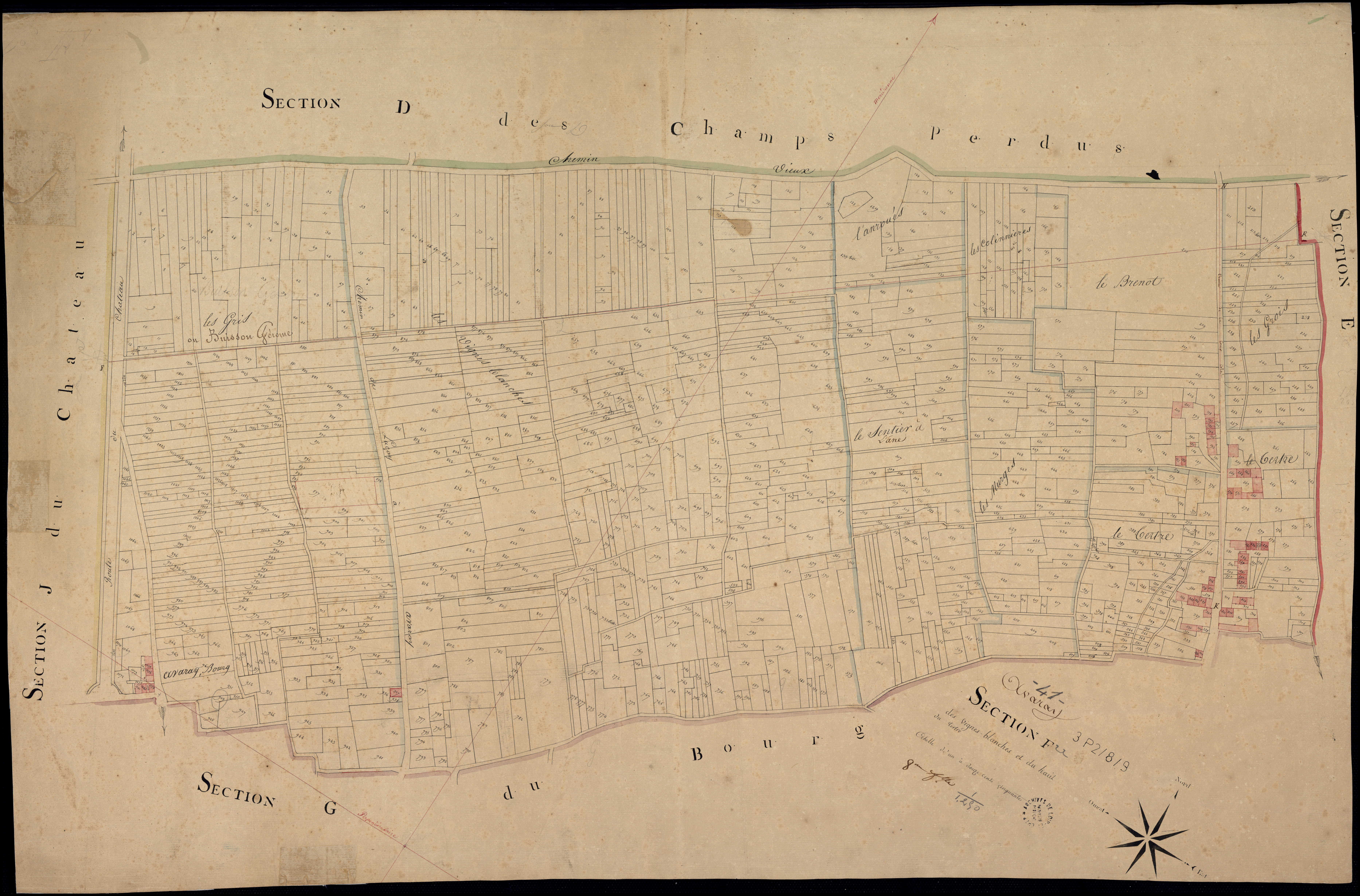 Avaray - 3 P 2/8/9 - - Avaray : plans du cadastre napoléonien. Section F dite des vignes blanches et du haut du tertre