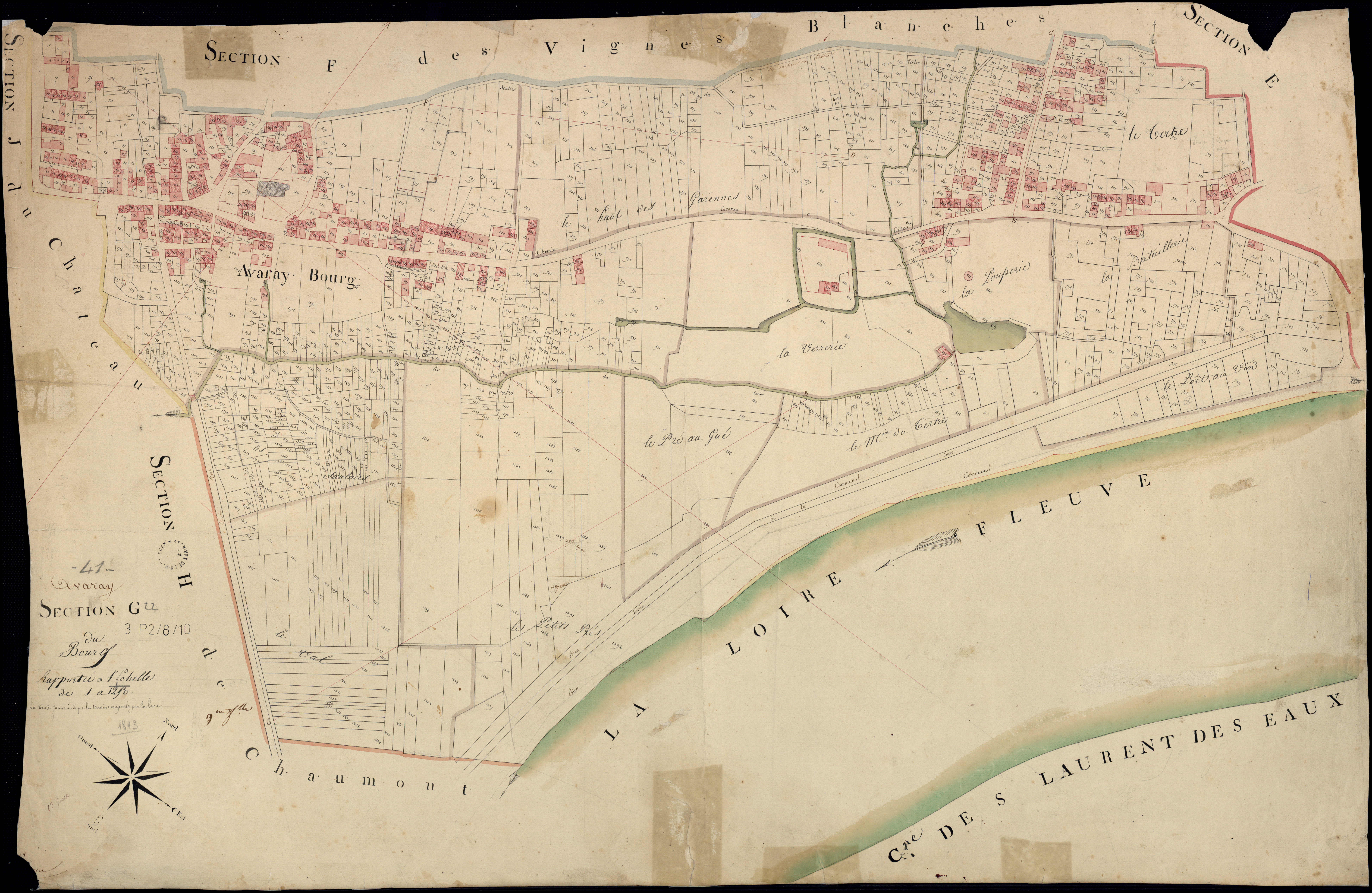 Avaray - 3 P 2/8/10 - - Avaray : plans du cadastre napoléonien. Section G dite du bourg