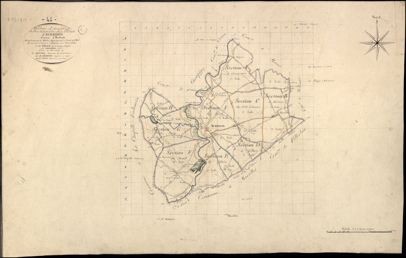 Averdon - 3 P 2/9/1 - - Averdon : plans du cadastre napoléonien. Tableau d'assemblage