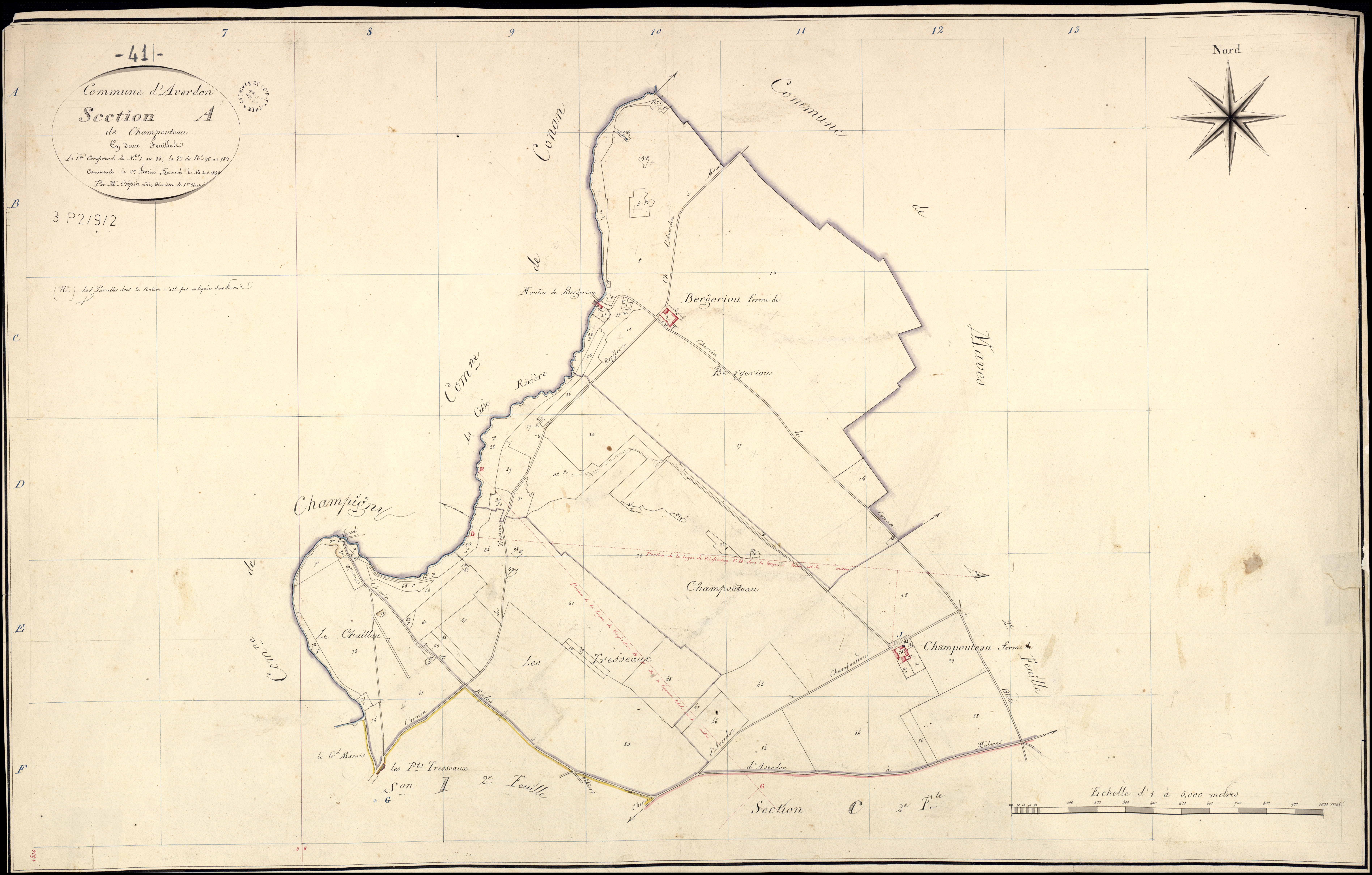 Averdon - 3 P 2/9/2 - - Averdon : plans du cadastre napoléonien. Section A1 dite de champouteau