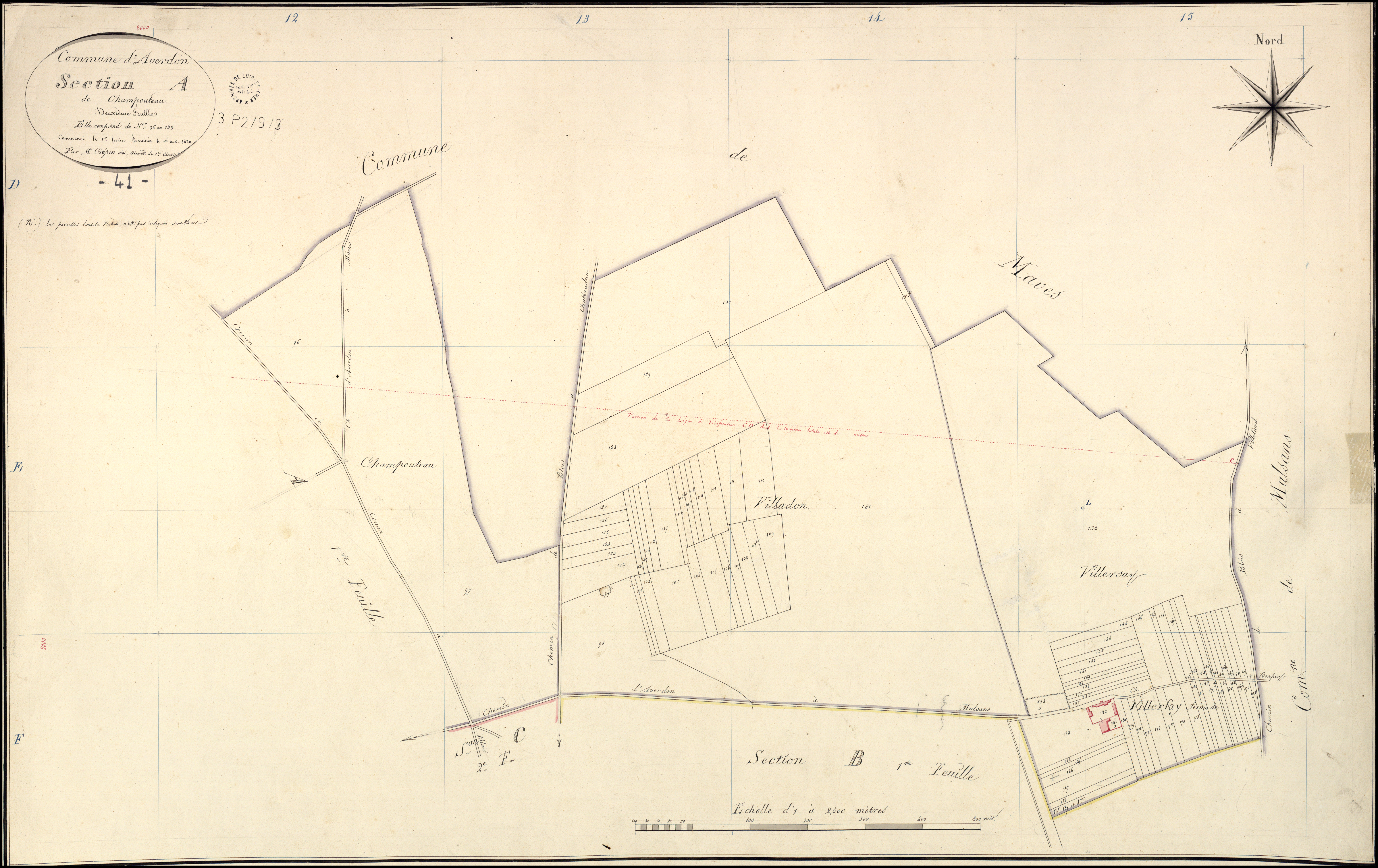 Averdon - 3 P 2/9/3 - - Averdon : plans du cadastre napoléonien. Section A2 dite de champouteau