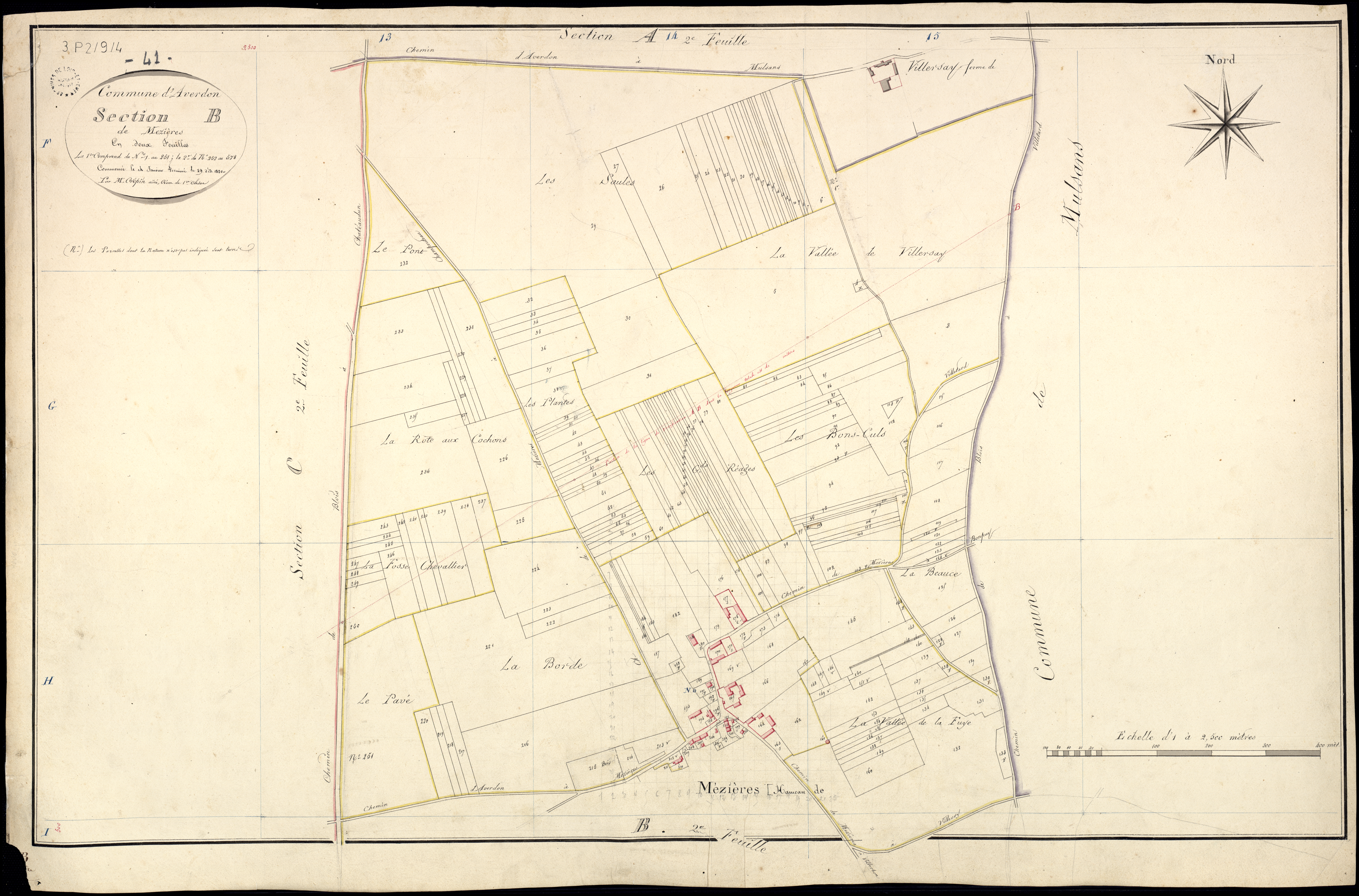 Averdon - 3 P 2/9/4 - - Averdon : plans du cadastre napoléonien. Section B1 dite de mezières