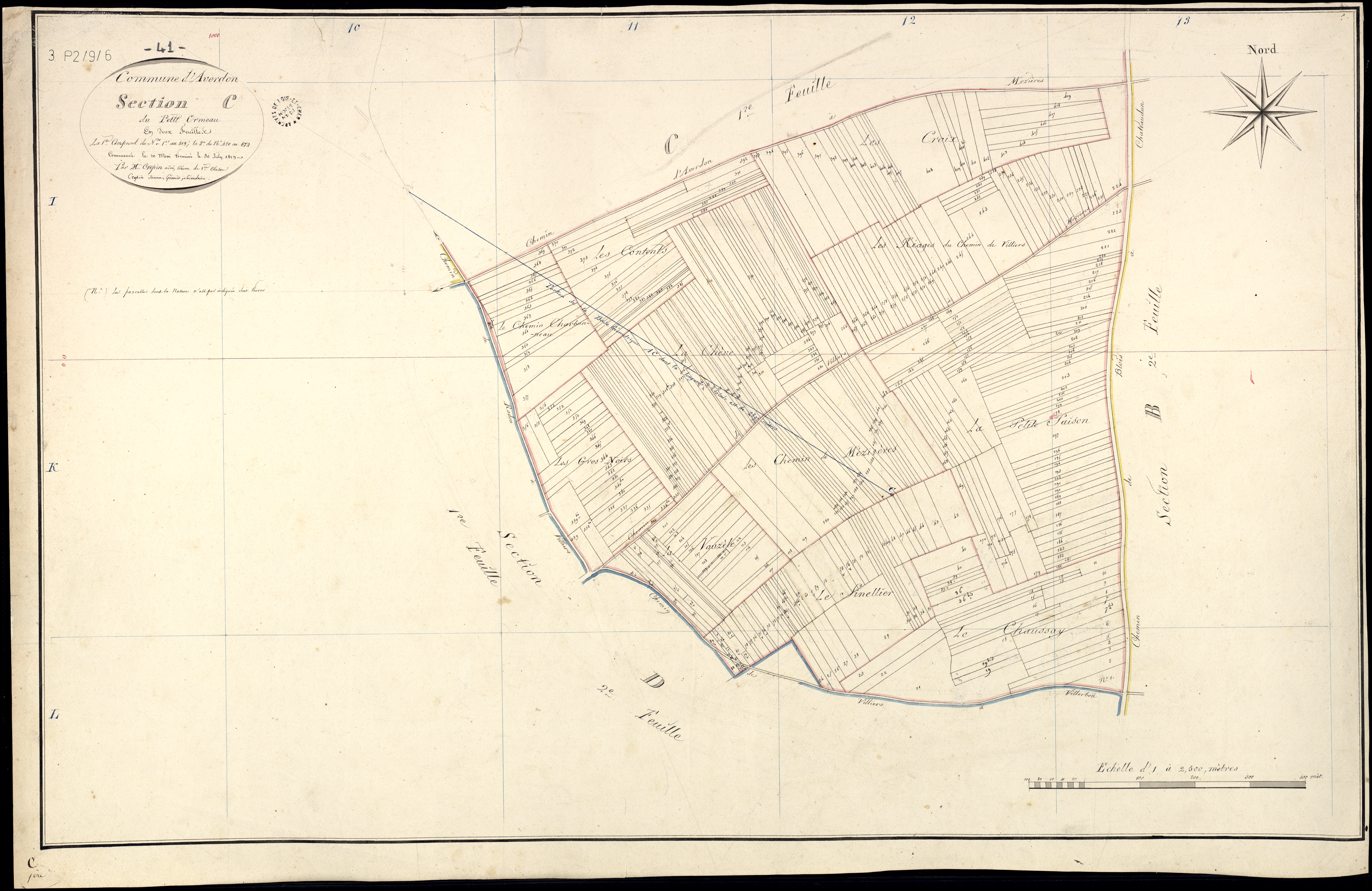 Averdon - 3 P 2/9/6 - - Averdon : plans du cadastre napoléonien. Section C1 dite du petit ormeau